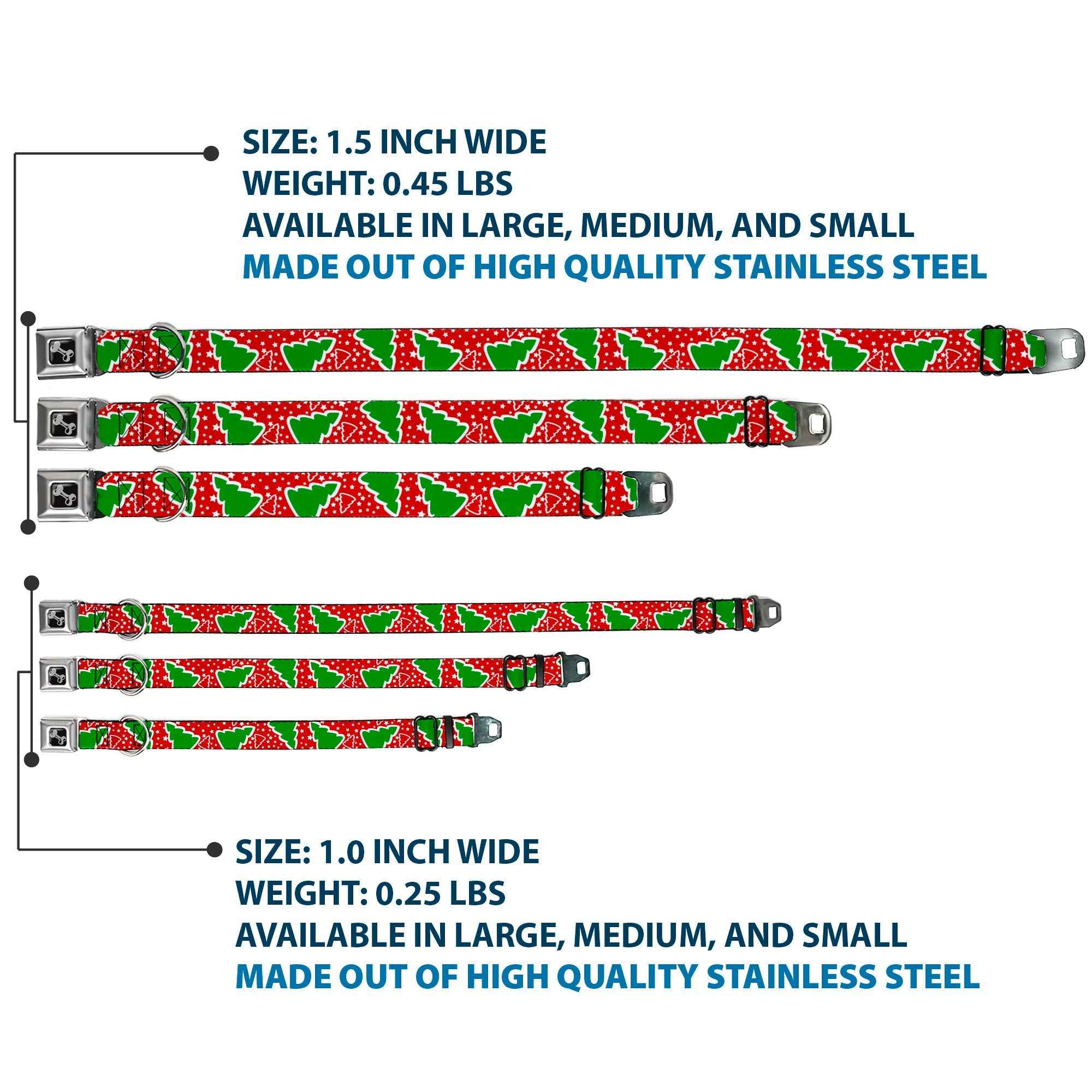 Buckle-Down Christmas Trees/Stars Red/White/Green Seatbelt Buckle Dog Collar