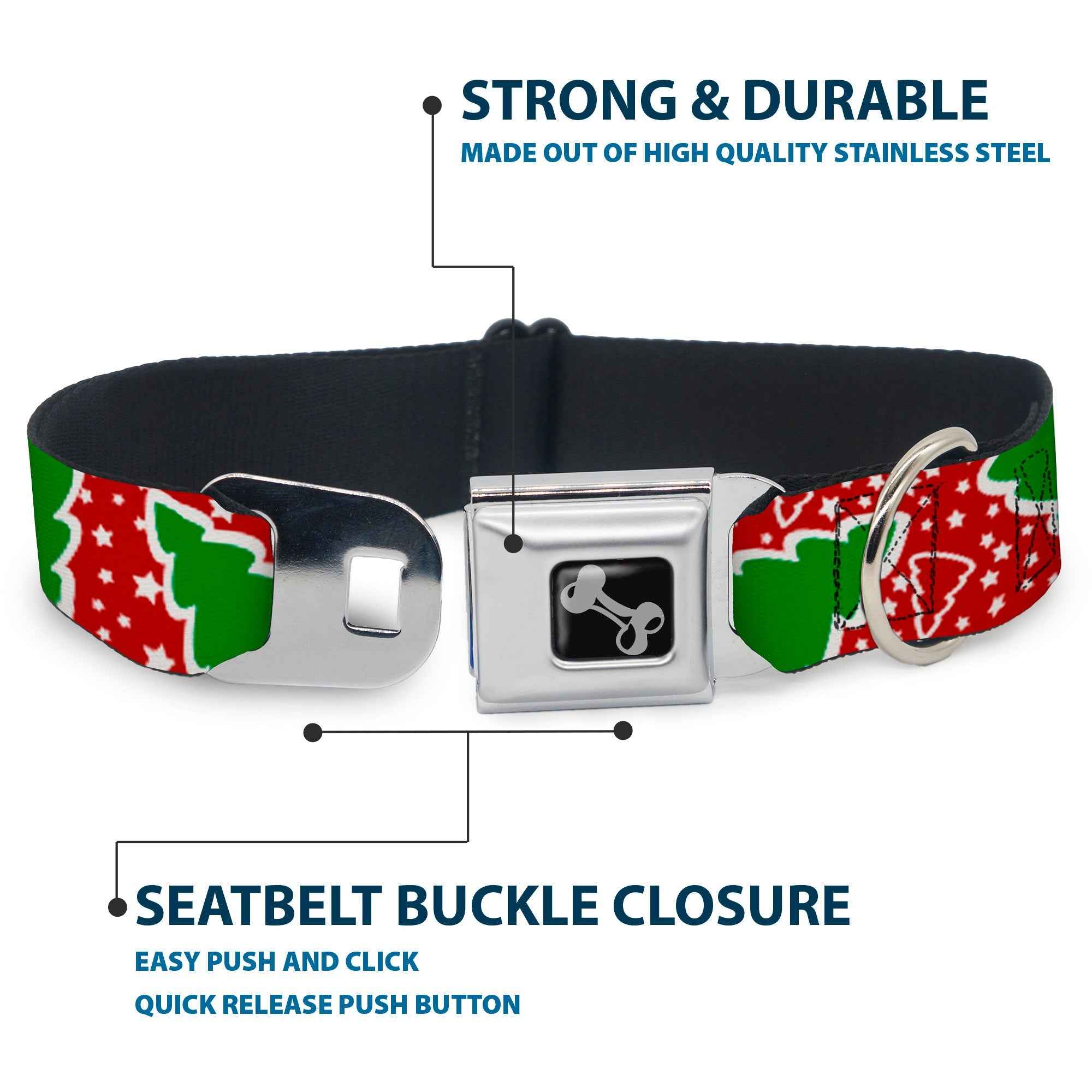 Buckle-Down Christmas Trees/Stars Red/White/Green Seatbelt Buckle Dog Collar