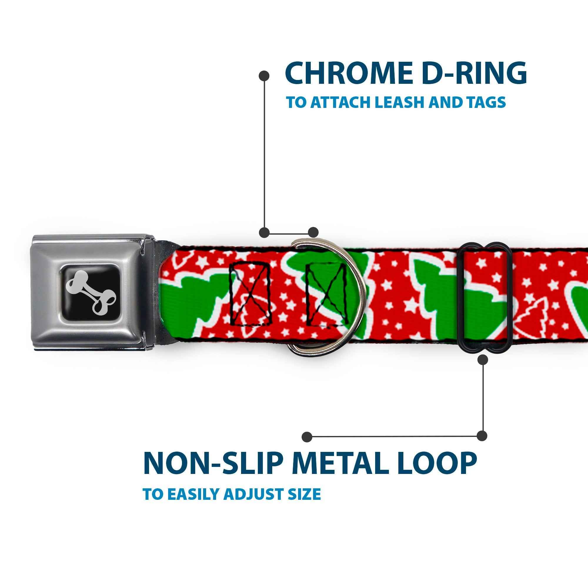 Buckle-Down Christmas Trees/Stars Red/White/Green Seatbelt Buckle Dog Collar