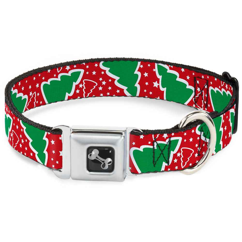 Buckle-Down Christmas Trees/Stars Red/White/Green Seatbelt Buckle Dog Collar