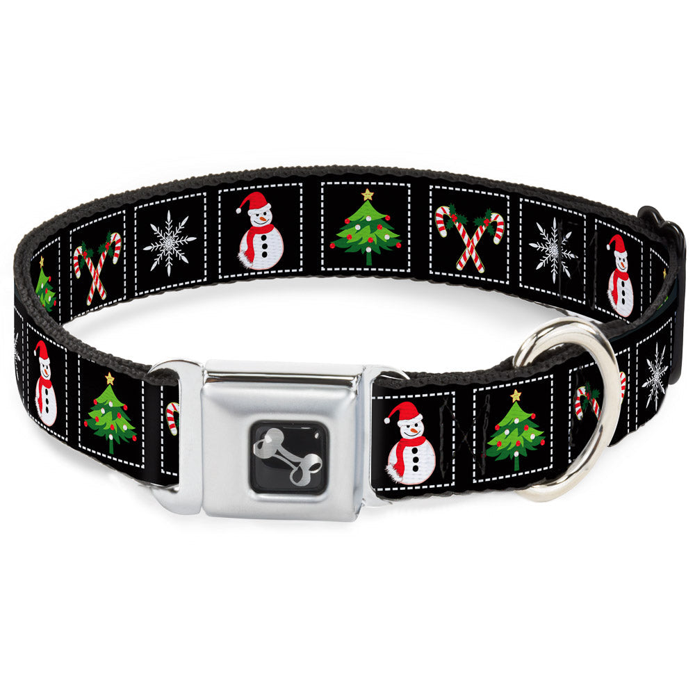 Dog Bone Seatbelt Buckle Collar - Christmas Blocks Black/White/Multi Color