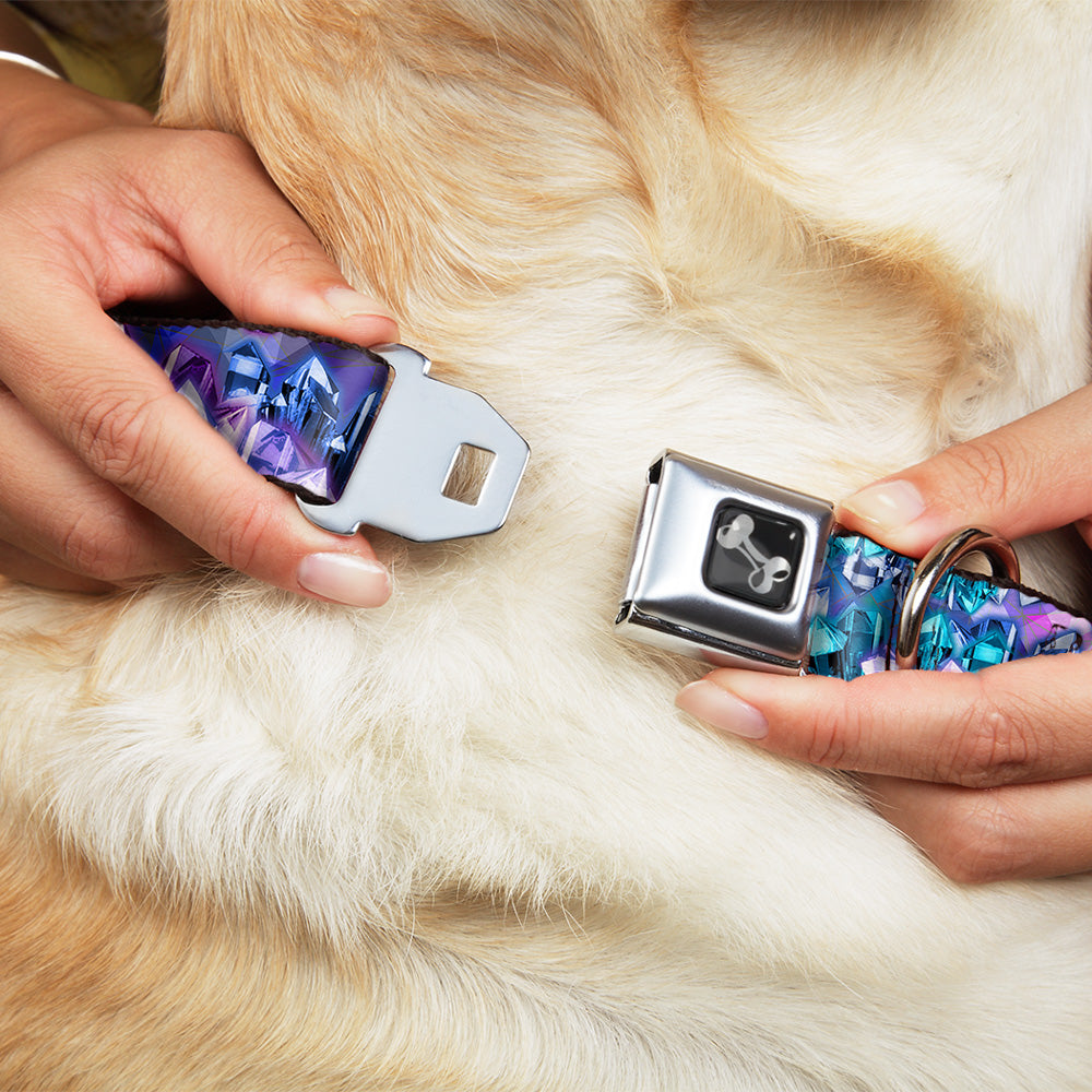 Dog Bone Seatbelt Buckle Collar - Crystals2 Blues/Purples