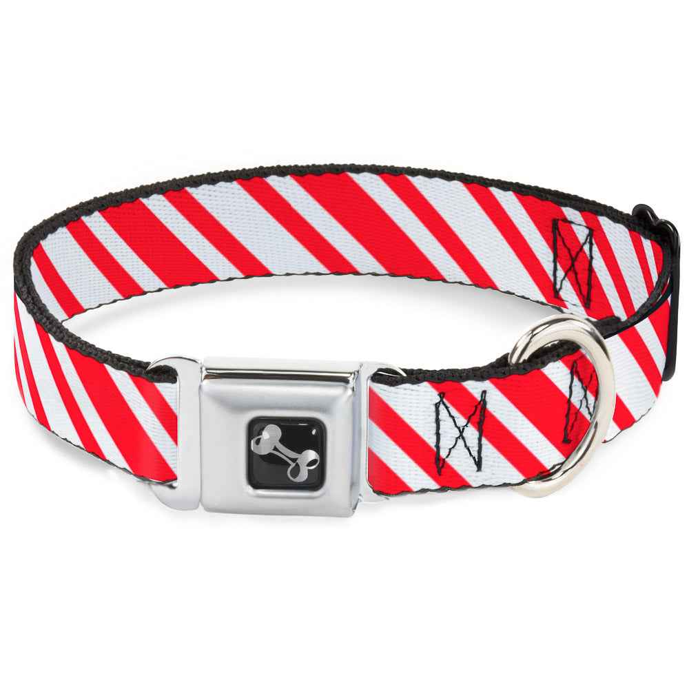 Buckle-Down Candy Cane3 Stripe White/3-Red Seatbelt Buckle Dog Collar