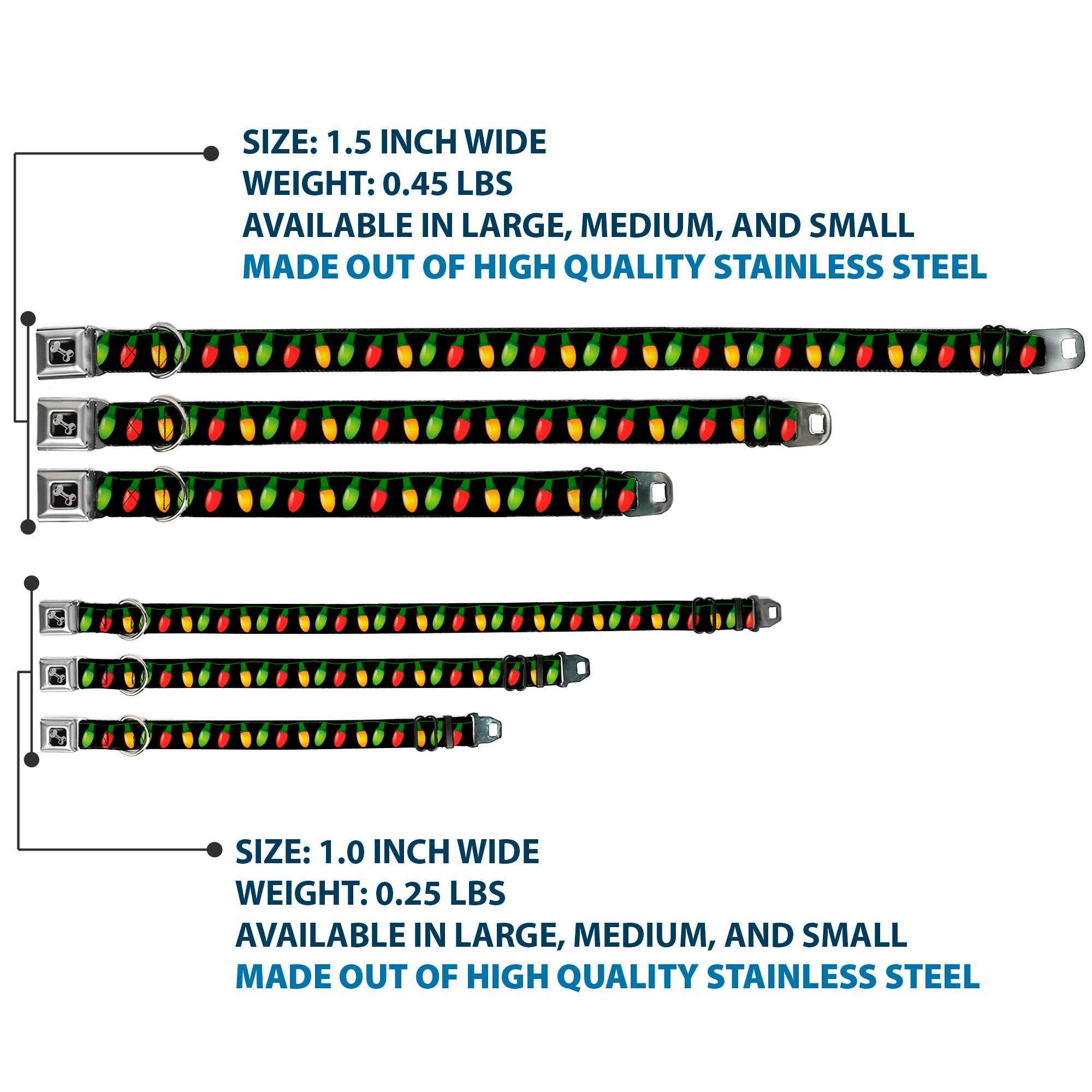 Buckle-Down Christmas Lights Black/Multicolor Seatbelt Buckle Dog Collar