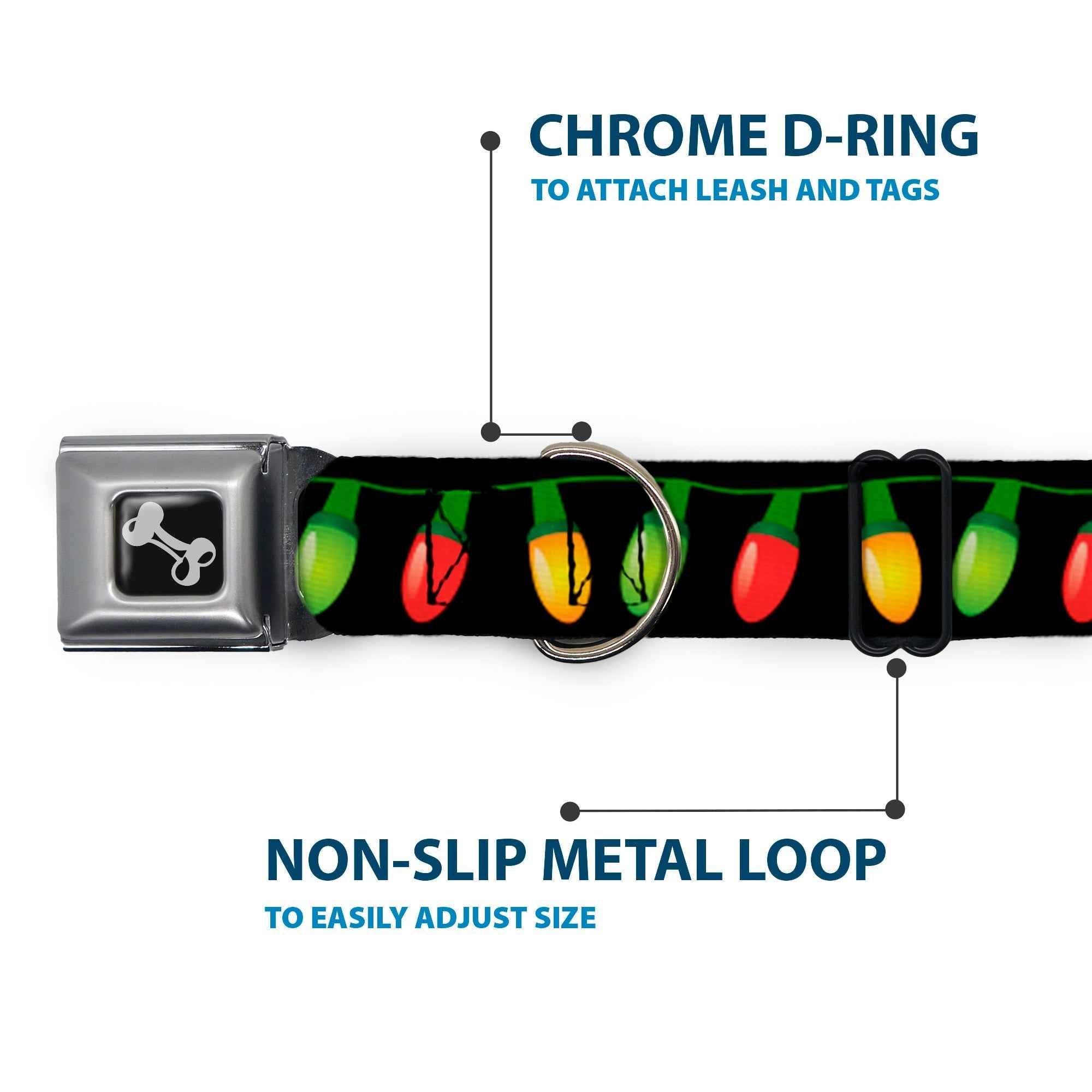 Buckle-Down Christmas Lights Black/Multicolor Seatbelt Buckle Dog Collar
