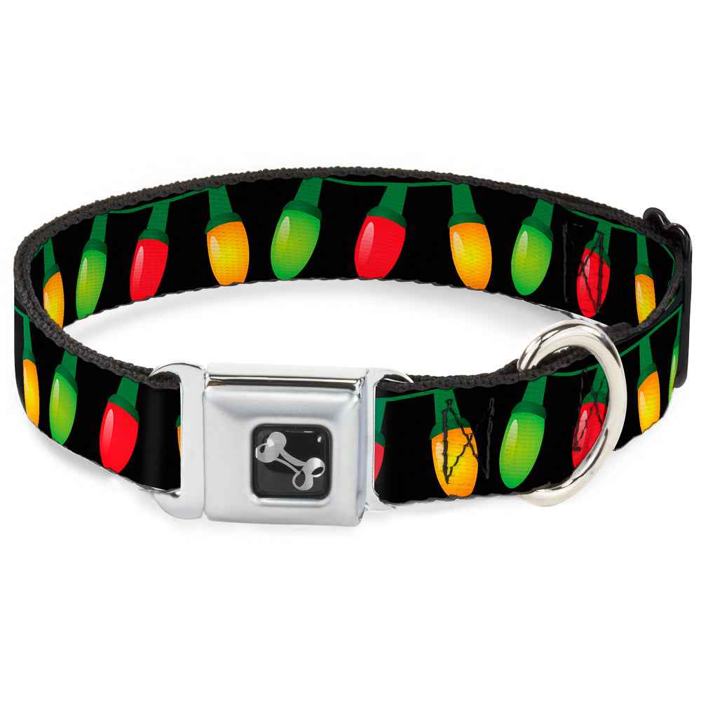 Buckle-Down Christmas Lights Black/Multicolor Seatbelt Buckle Dog Collar