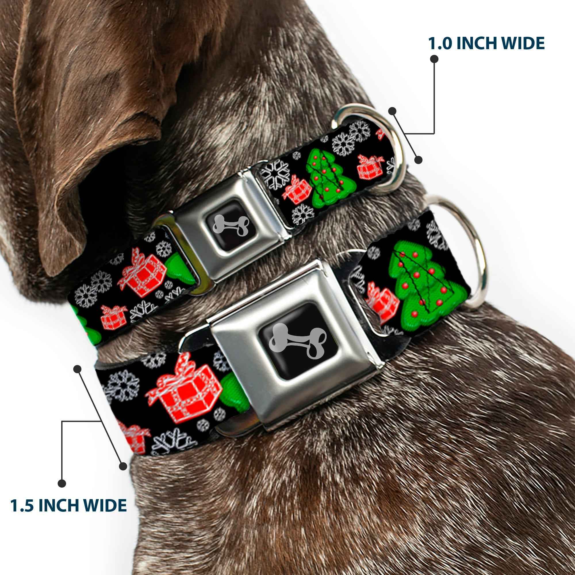 Buckle-Down Christmas Collage Black/White/Green/Red Seatbelt Buckle Dog Collar