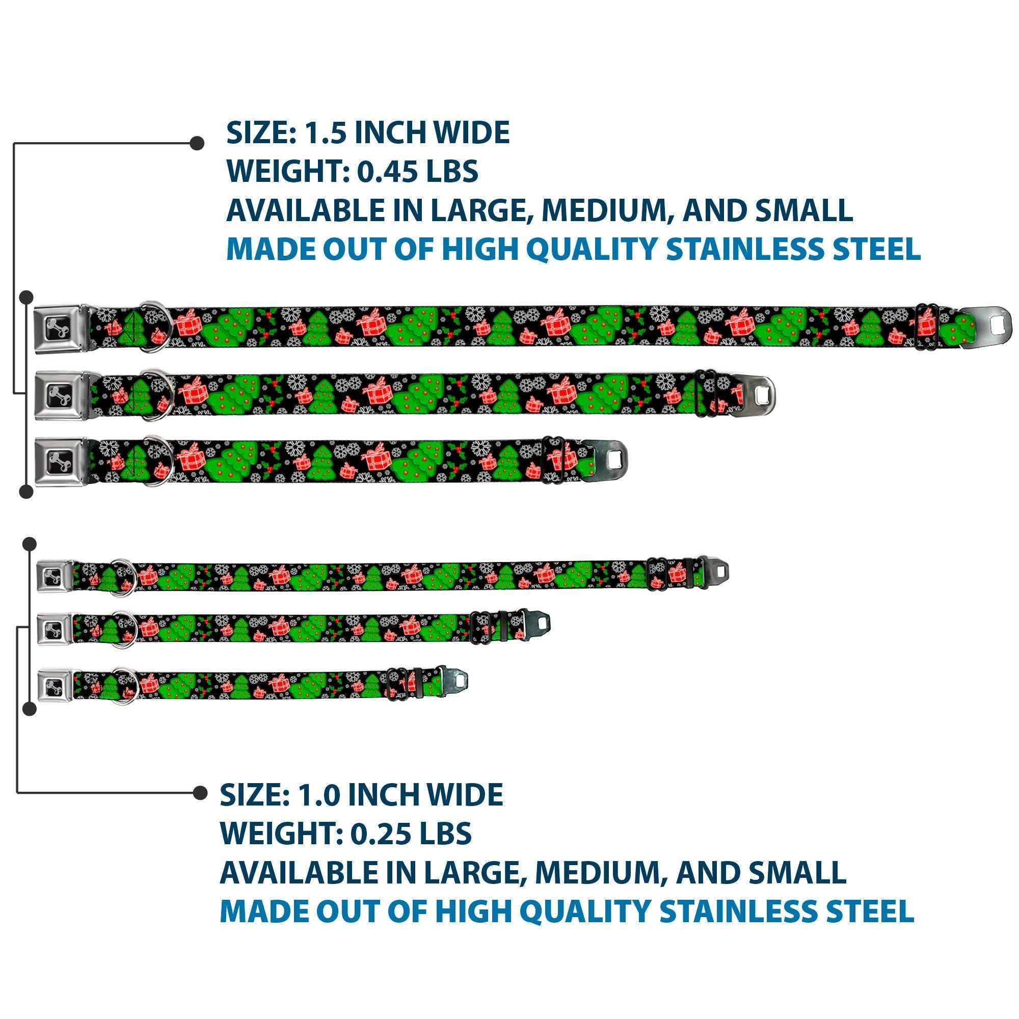 Buckle-Down Christmas Collage Black/White/Green/Red Seatbelt Buckle Dog Collar