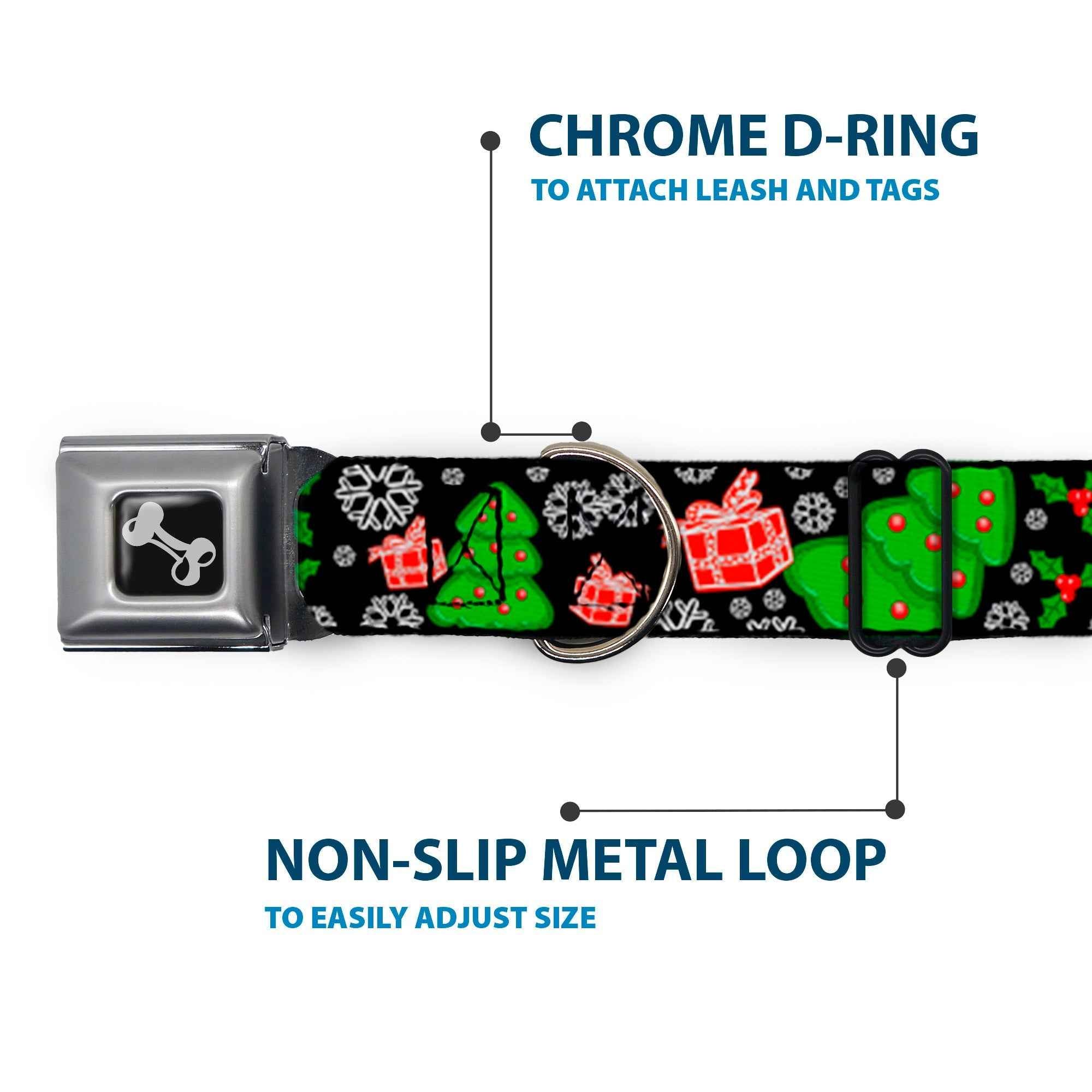 Buckle-Down Christmas Collage Black/White/Green/Red Seatbelt Buckle Dog Collar