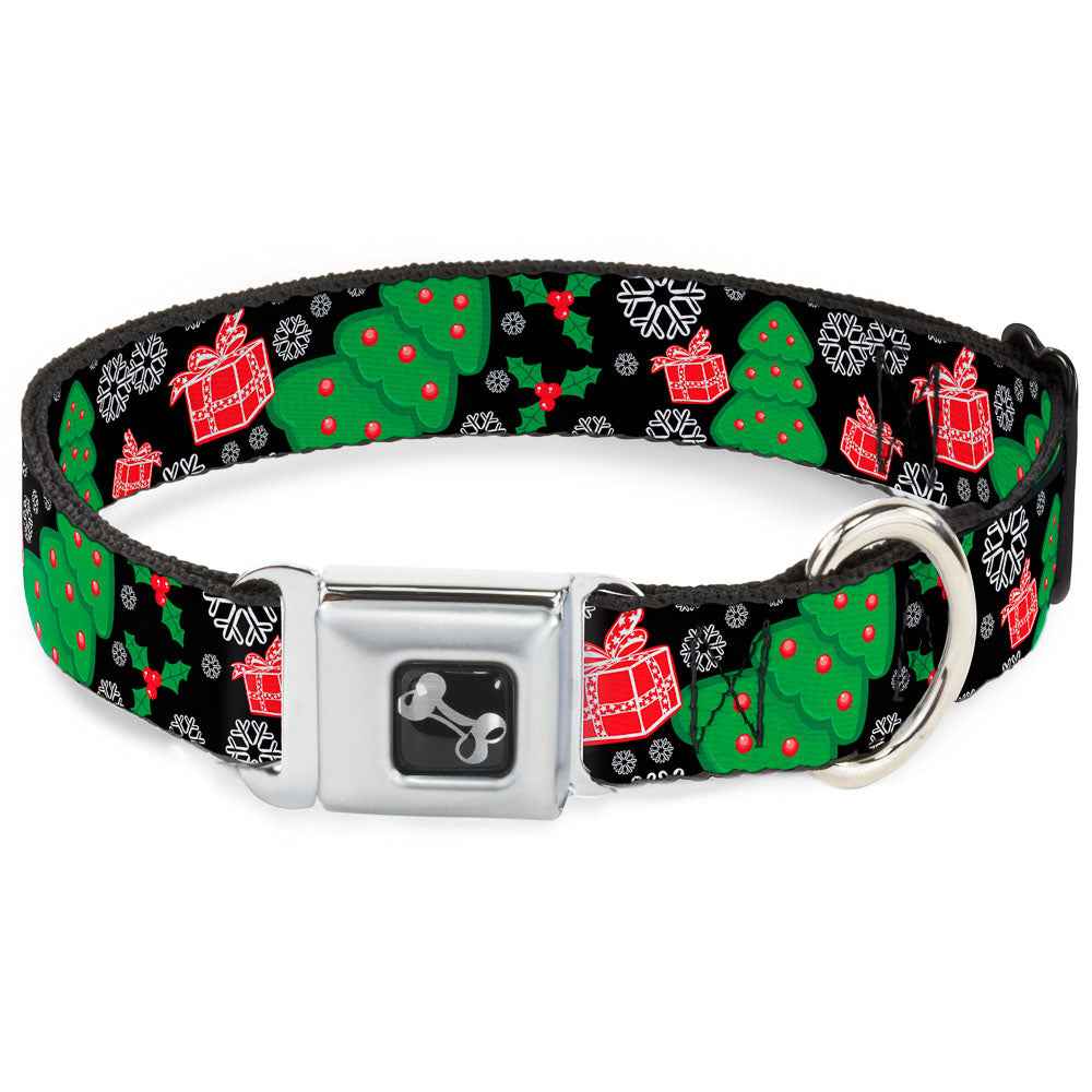 Buckle-Down Christmas Collage Black/White/Green/Red Seatbelt Buckle Dog Collar