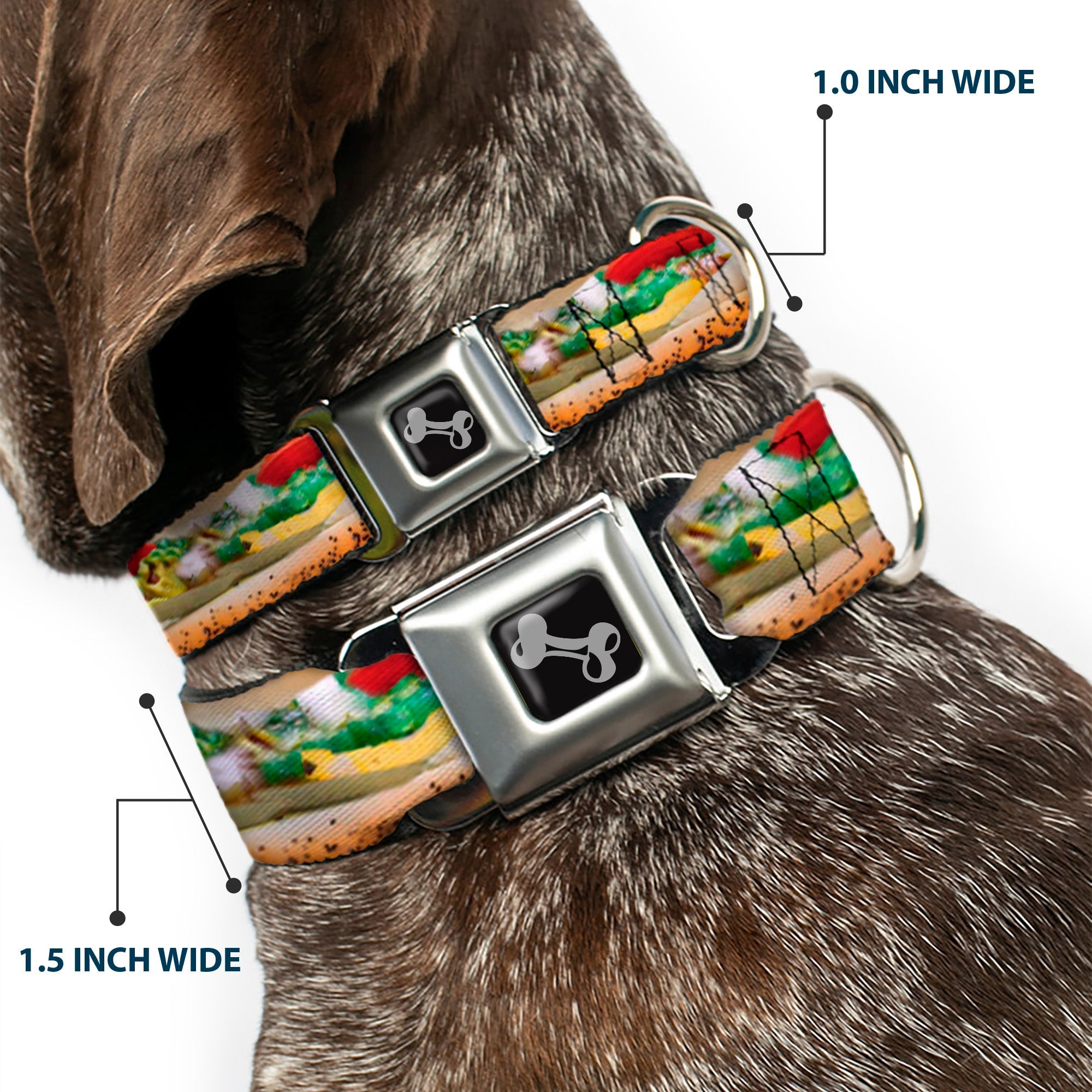 Dog Bone Seatbelt Buckle Collar - Chicago Style Hot Dog Vivid