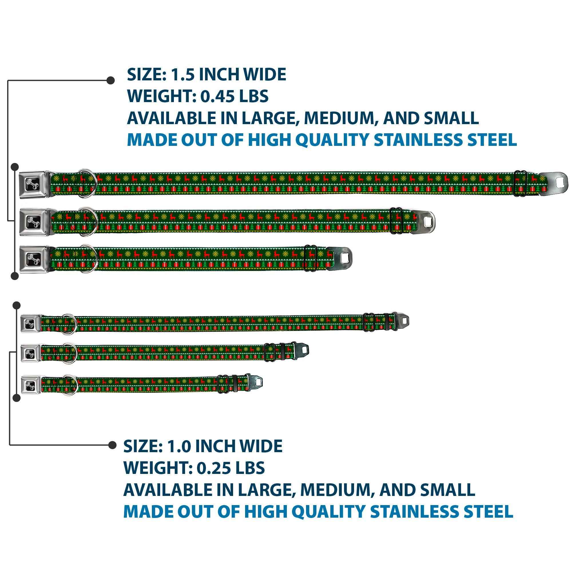 Buckle-Down Christmas Sweater Stitch Green/White/Gold/Red Seatbelt Buckle Dog Collar