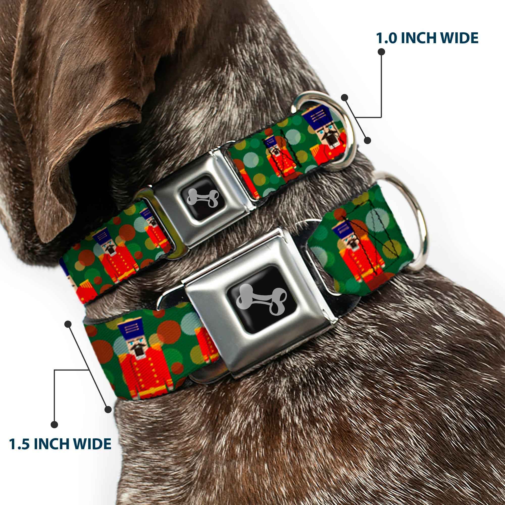 Buckle-Down Christmas Nutcracker/Polka Dots Greens/Gold/Red Seatbelt Buckle Dog Collar
