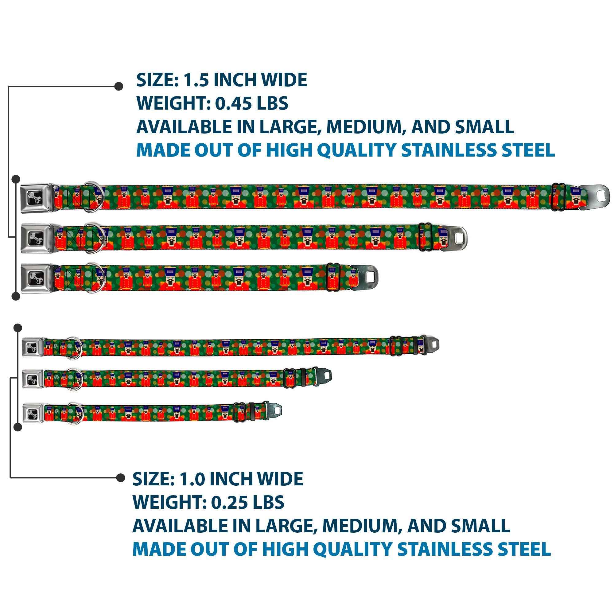 Buckle-Down Christmas Nutcracker/Polka Dots Greens/Gold/Red Seatbelt Buckle Dog Collar