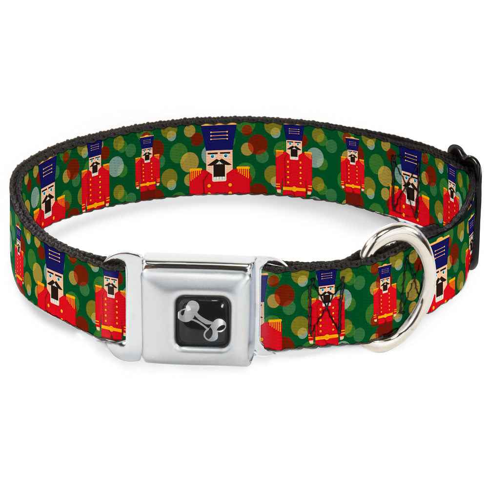 Buckle-Down Christmas Nutcracker/Polka Dots Greens/Gold/Red Seatbelt Buckle Dog Collar