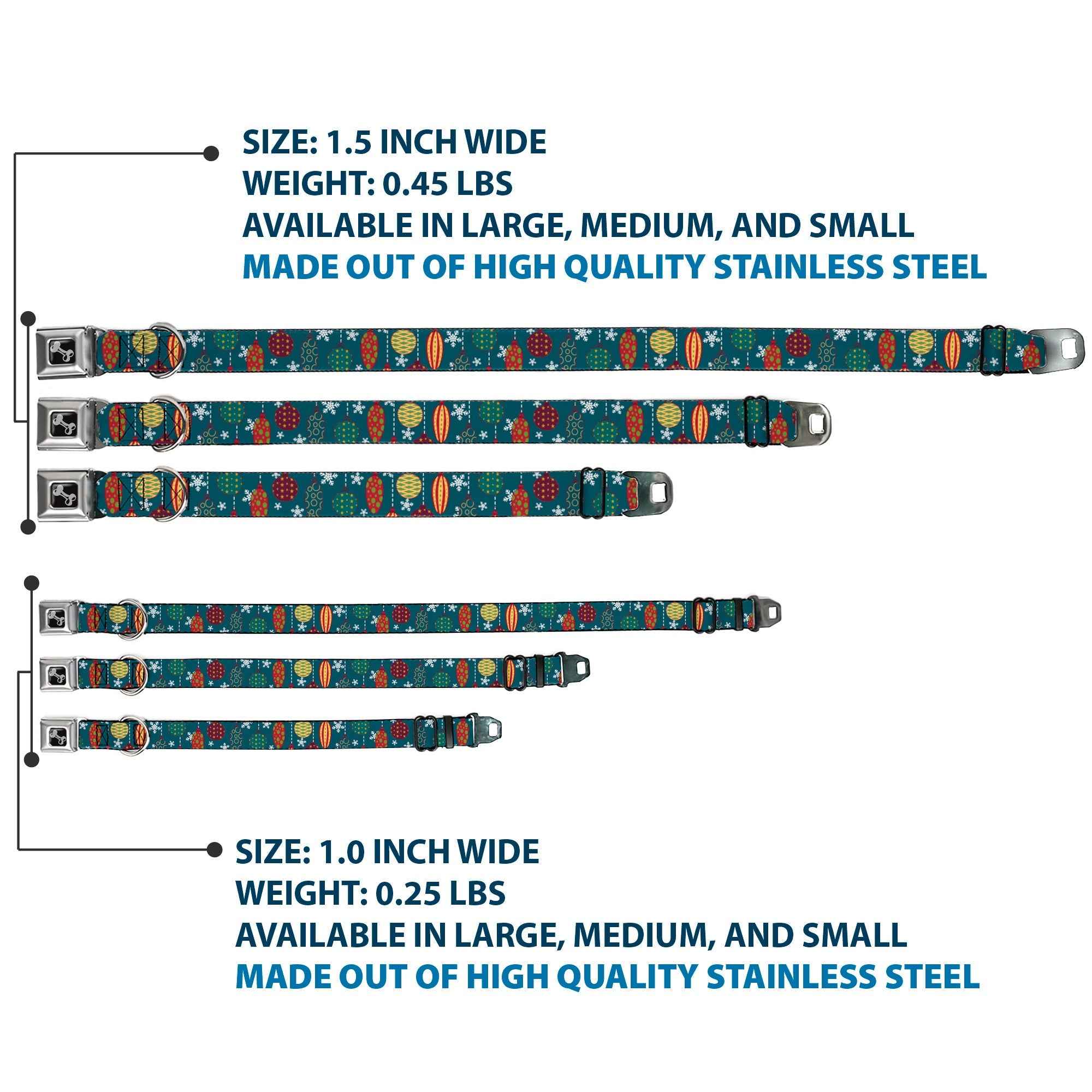 Buckle-Down Christmas Ornaments/Snowflakes Blue/White/Multicolor Seatbelt Buckle Dog Collar