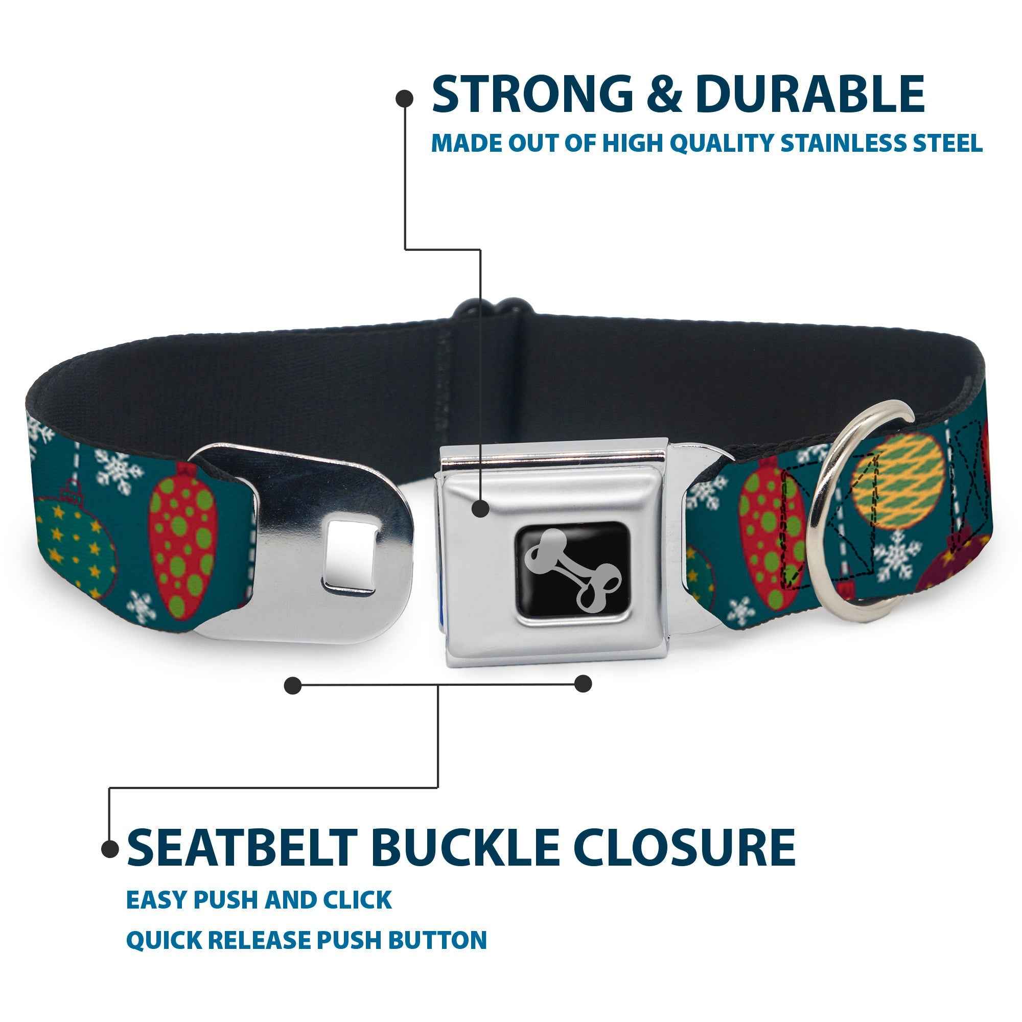 Buckle-Down Christmas Ornaments/Snowflakes Blue/White/Multicolor Seatbelt Buckle Dog Collar