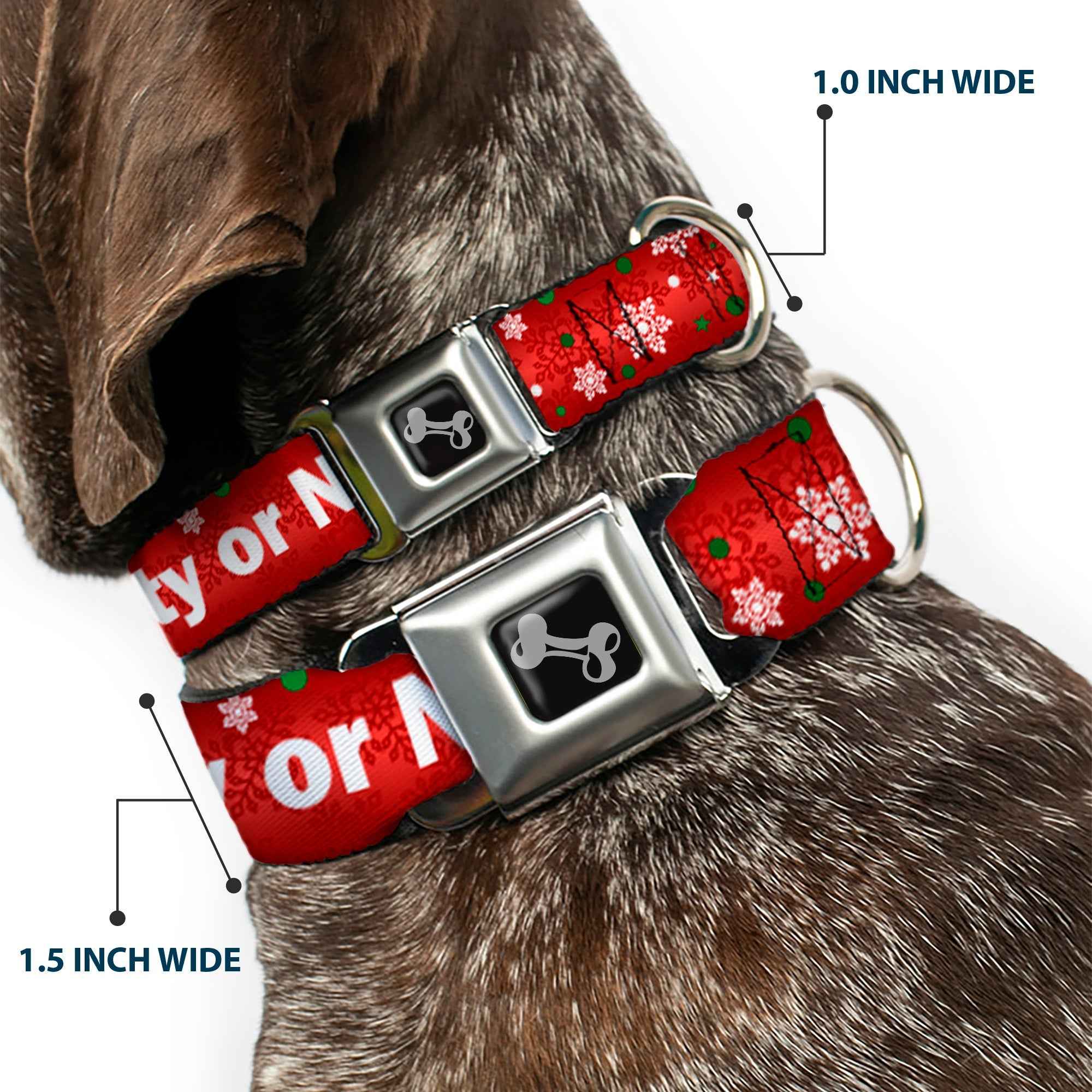 Buckle-Down Christmas Naughty Or Nice/Snowflakes Reds/White/Green Seatbelt Buckle Dog Collar