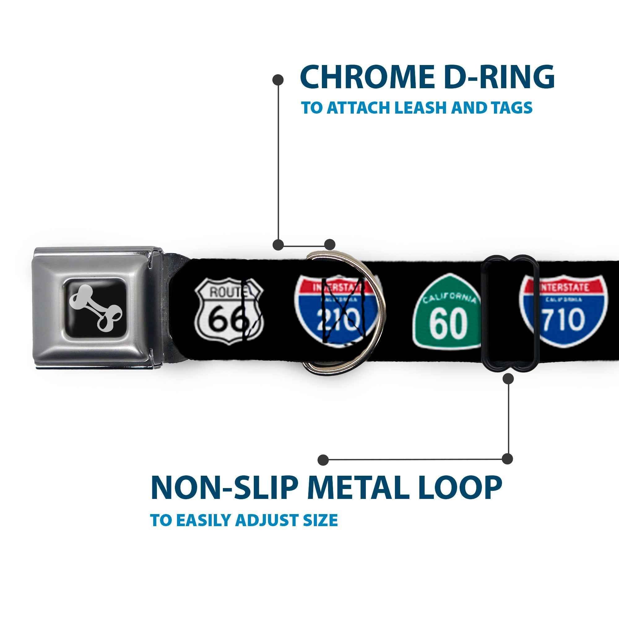 Buckle-Down California Highway Signs Black Seatbelt Buckle Dog Collar