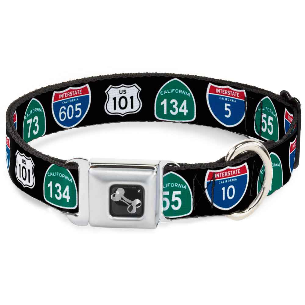 Buckle-Down California Highway Signs Black Seatbelt Buckle Dog Collar