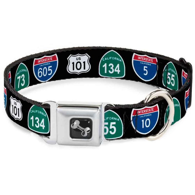 Buckle-Down California Highway Signs Black Seatbelt Buckle Dog Collar