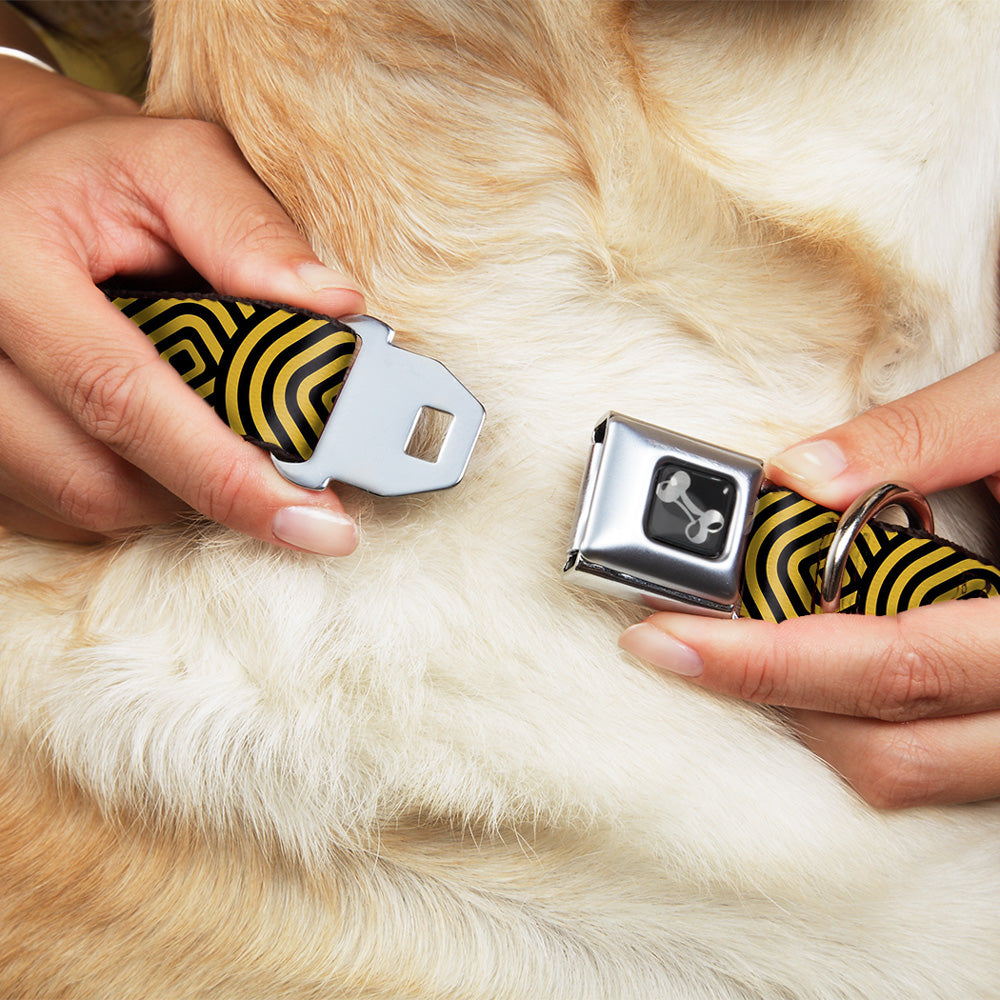 Dog Bone Seatbelt Buckle Collar - Square Target Gold/Black