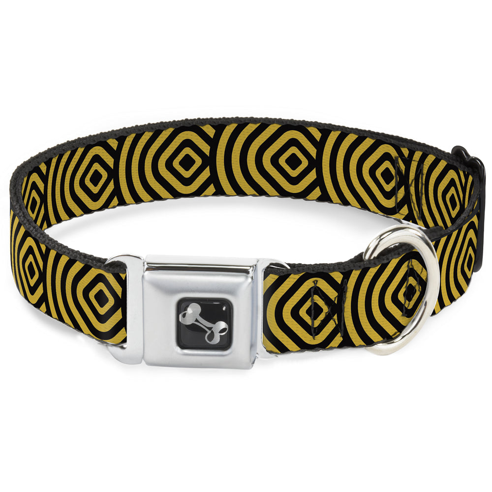Dog Bone Seatbelt Buckle Collar - Square Target Gold/Black
