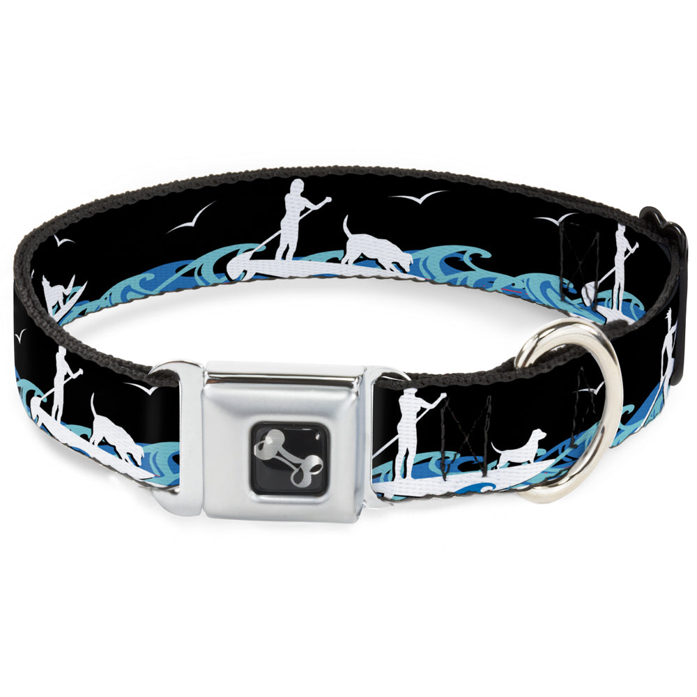 Dog Bone Seatbelt Buckle Collar - SUP w/Dog Black/Blues/White