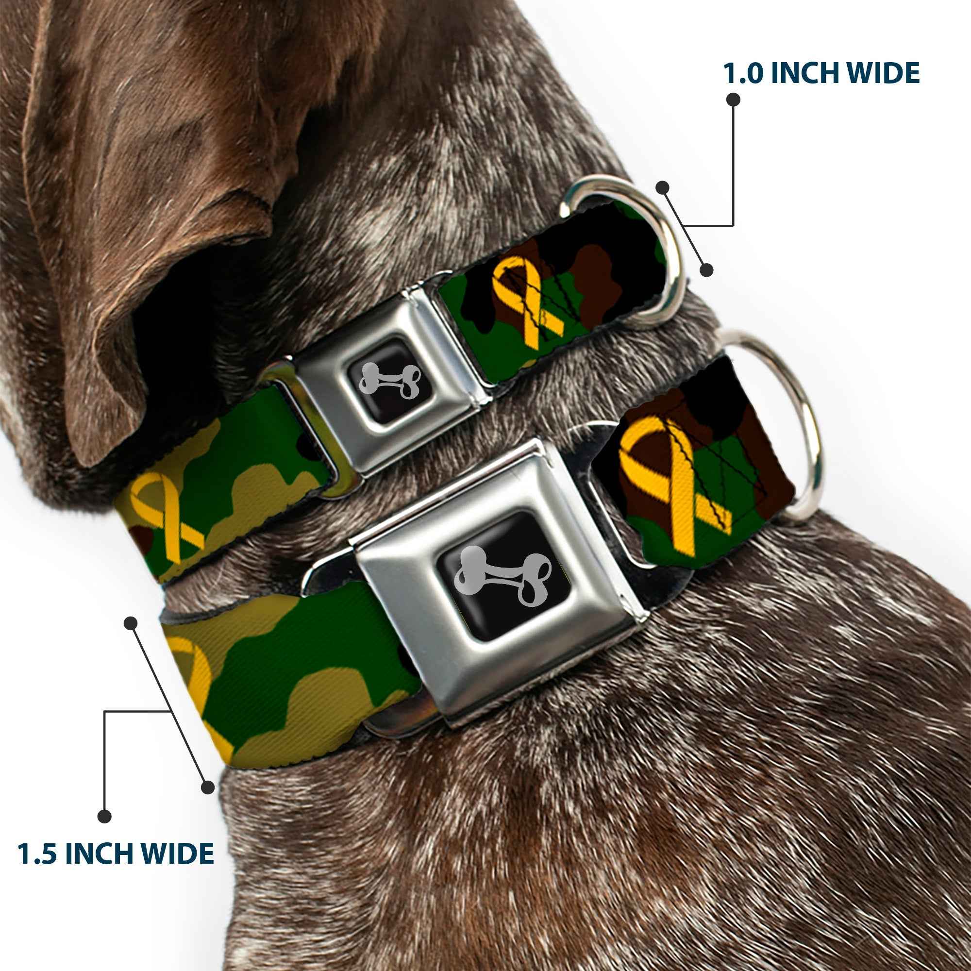 Buckle-Down Support Our Troops Camo Olive/Yellow Ribbon Seatbelt Buckle Dog Collar