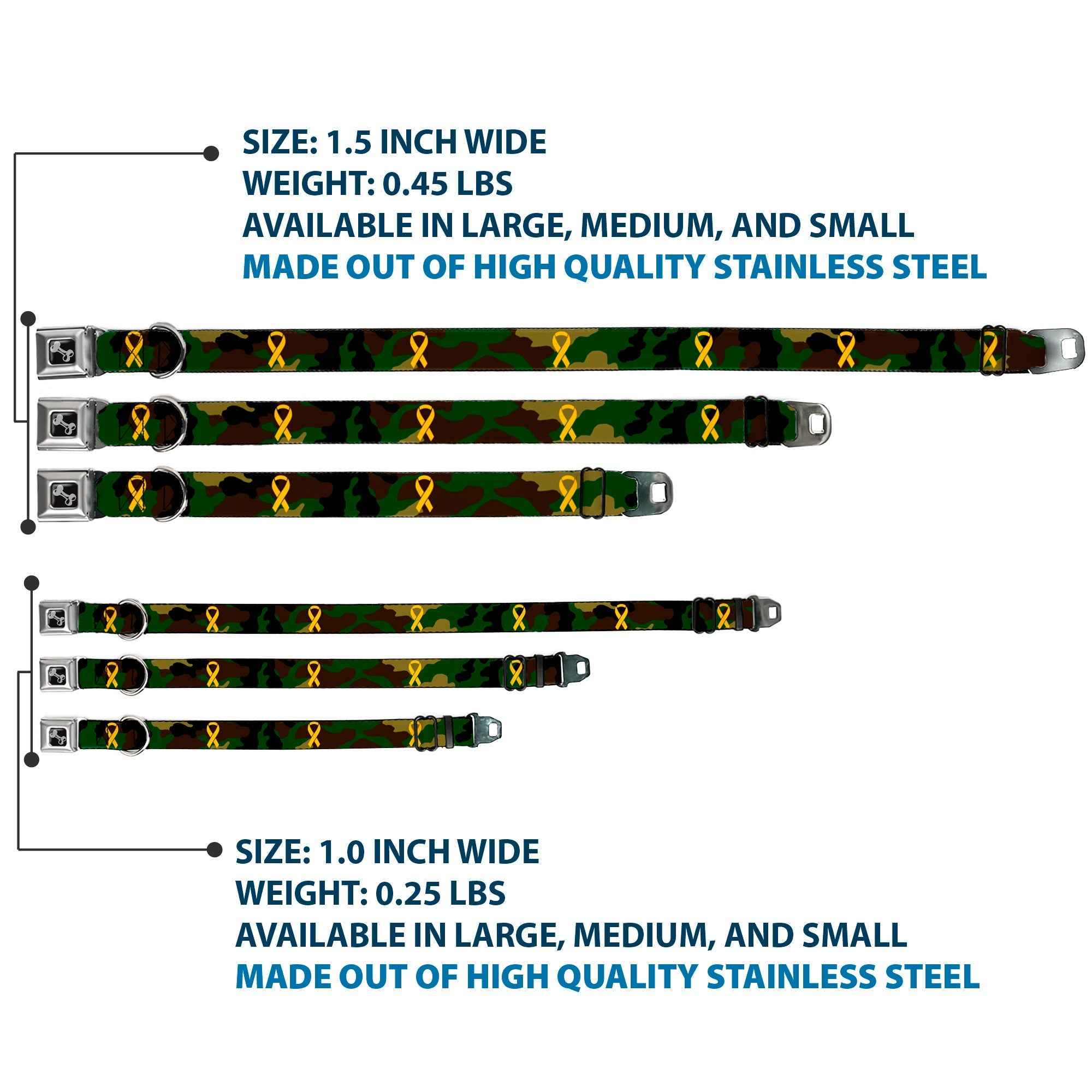Buckle-Down Support Our Troops Camo Olive/Yellow Ribbon Seatbelt Buckle Dog Collar