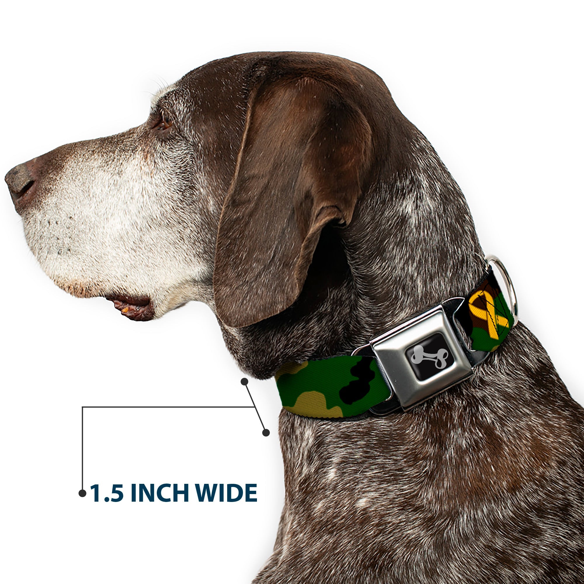 Buckle-Down Support Our Troops Camo Olive/Yellow Ribbon Seatbelt Buckle Dog Collar
