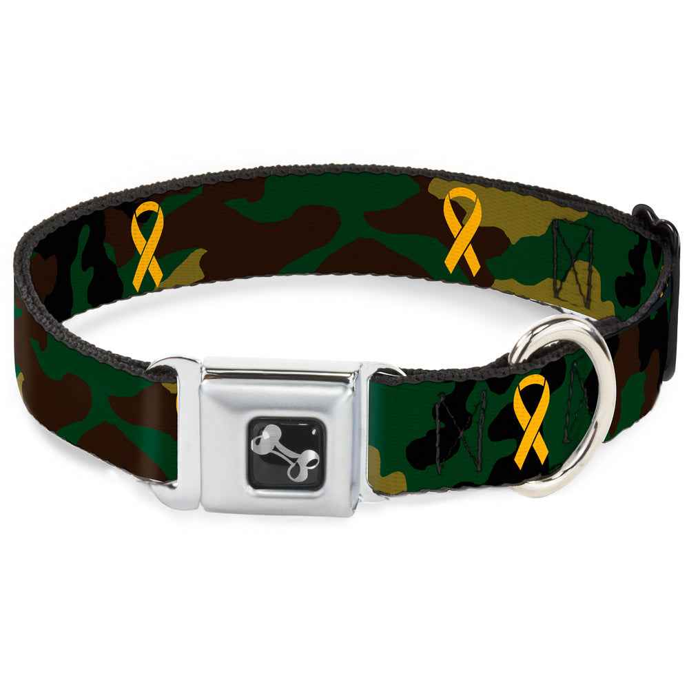Buckle-Down Support Our Troops Camo Olive/Yellow Ribbon Seatbelt Buckle Dog Collar