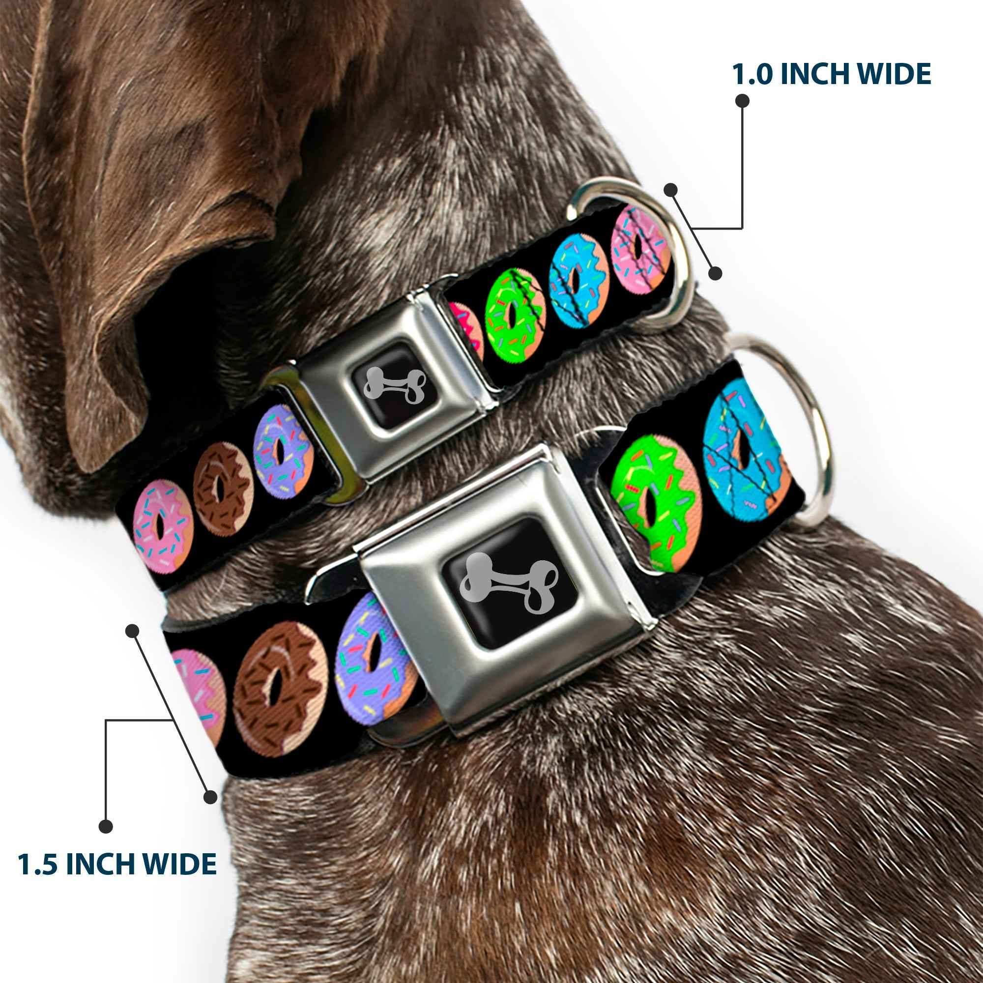 Buckle-Down Sprinkle Donuts Black/Multicolor Seatbelt Buckle Dog Collar