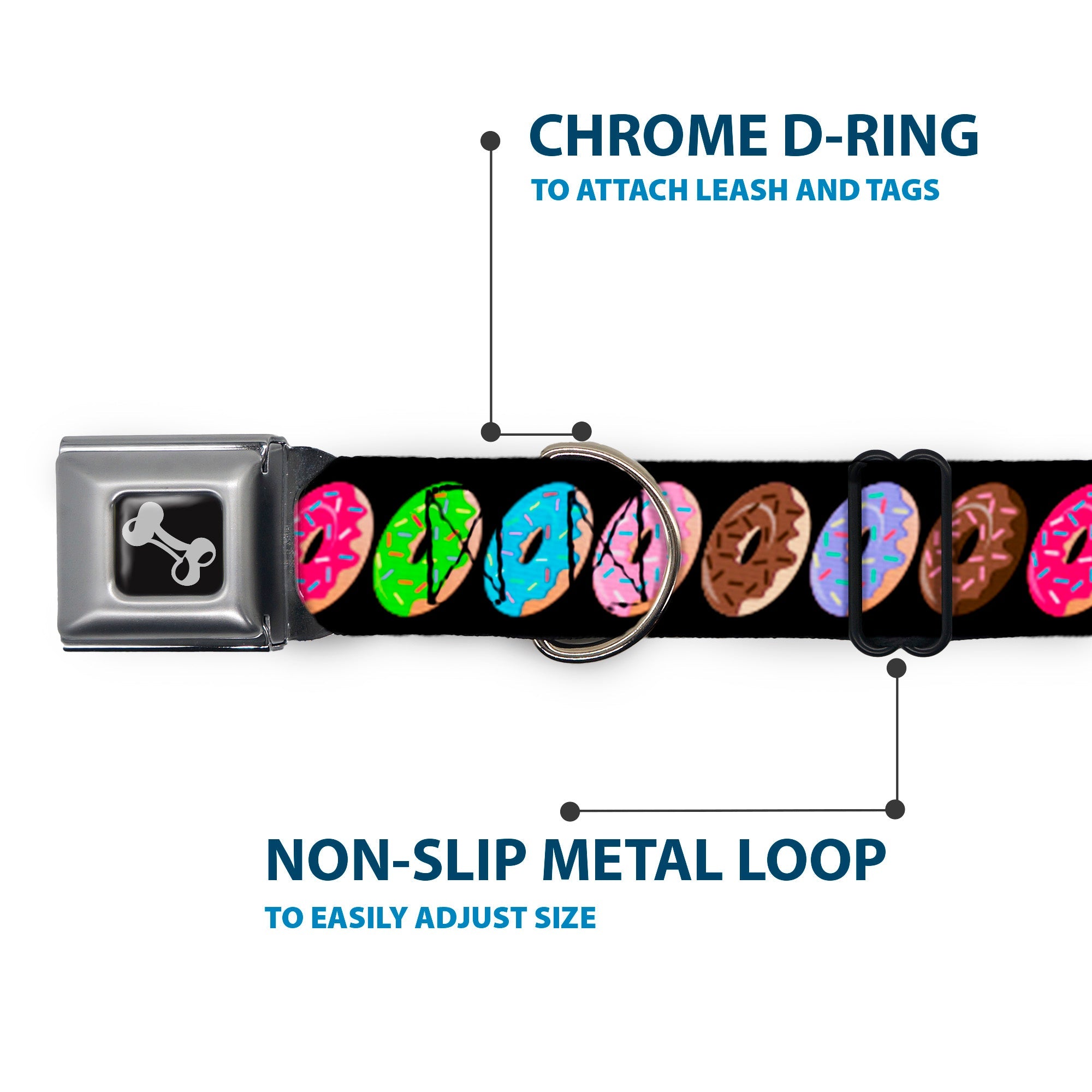 Buckle-Down Sprinkle Donuts Black/Multicolor Seatbelt Buckle Dog Collar