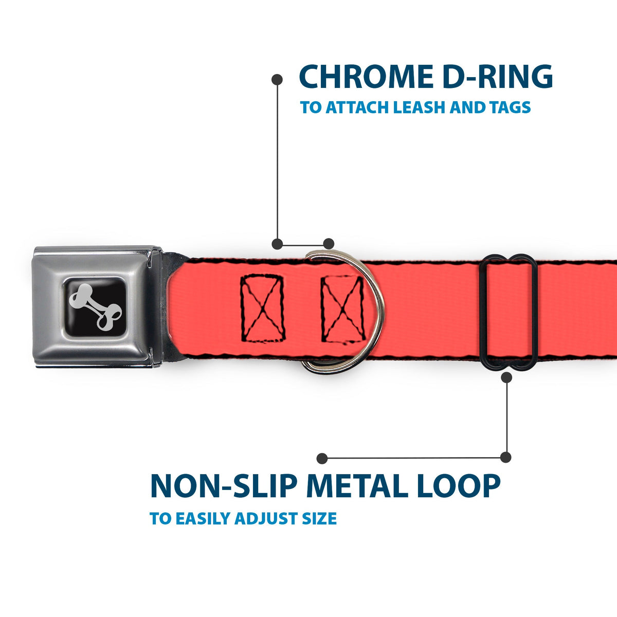 Dog Bone Seatbelt Buckle Collar - Solid Salmon Orange
