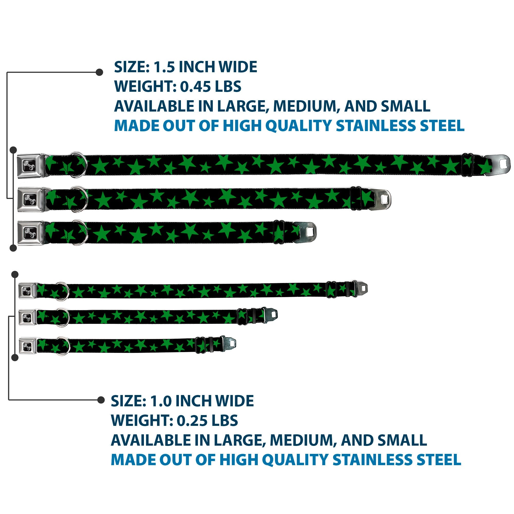 Dog Bone Seatbelt Buckle Collar - Stars Scattered Black/Green