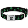 Dog Bone Seatbelt Buckle Collar - Stars Scattered Black/Green