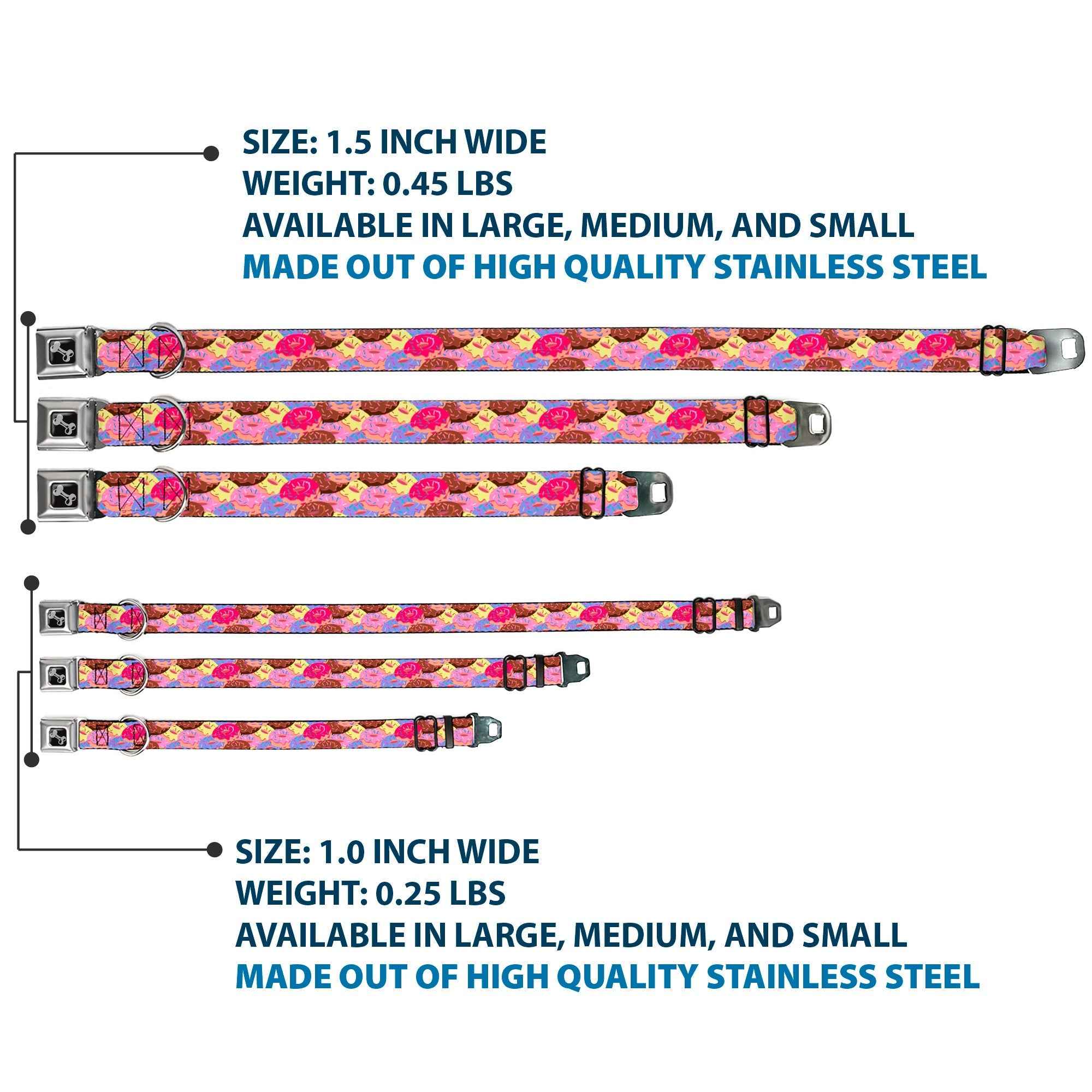 Buckle-Down Sprinkle Donuts Stacked Multicolor Seatbelt Buckle Dog Collar
