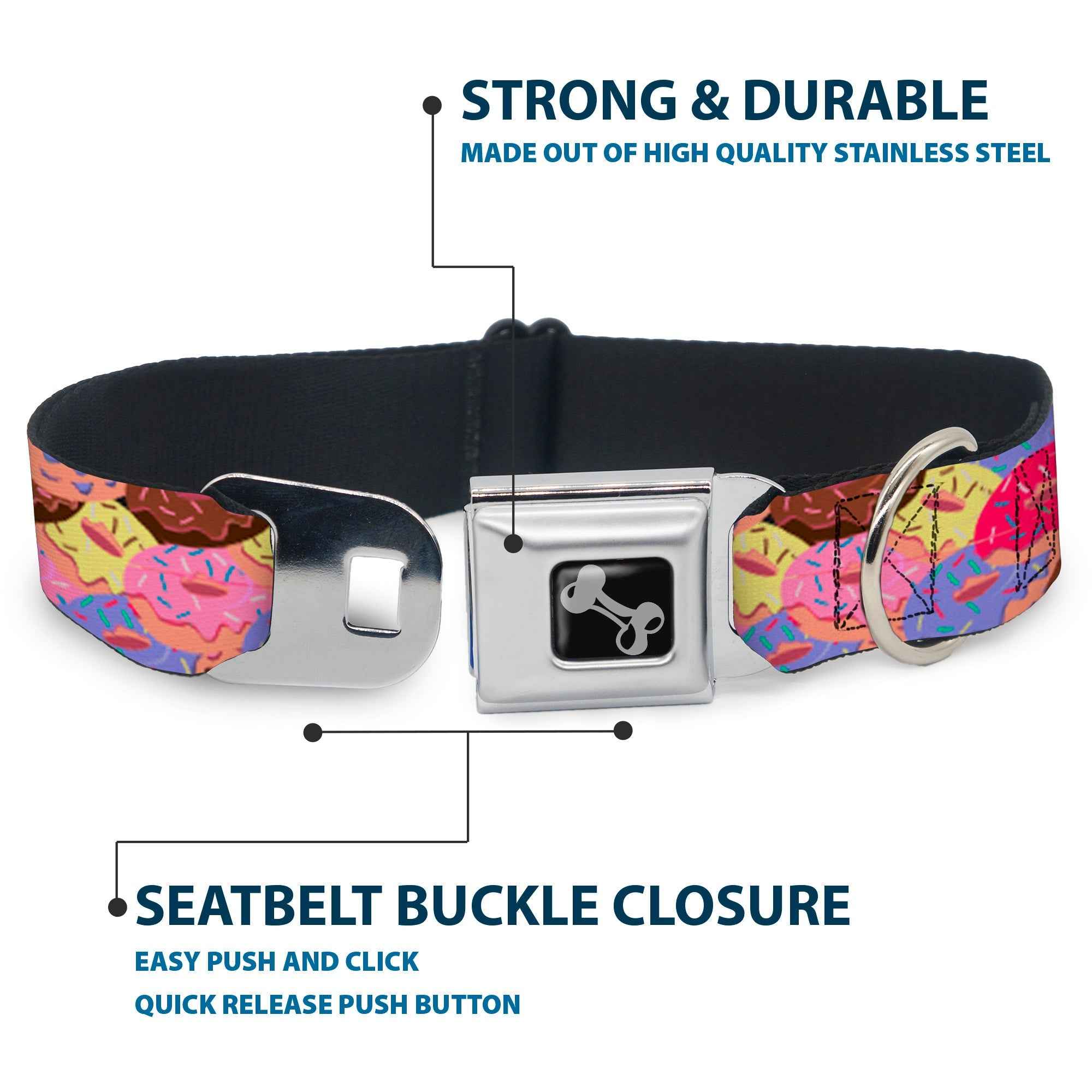 Buckle-Down Sprinkle Donuts Stacked Multicolor Seatbelt Buckle Dog Collar