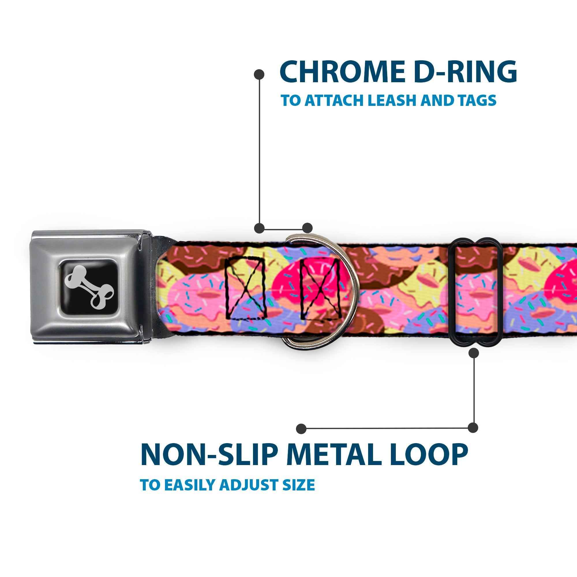 Buckle-Down Sprinkle Donuts Stacked Multicolor Seatbelt Buckle Dog Collar