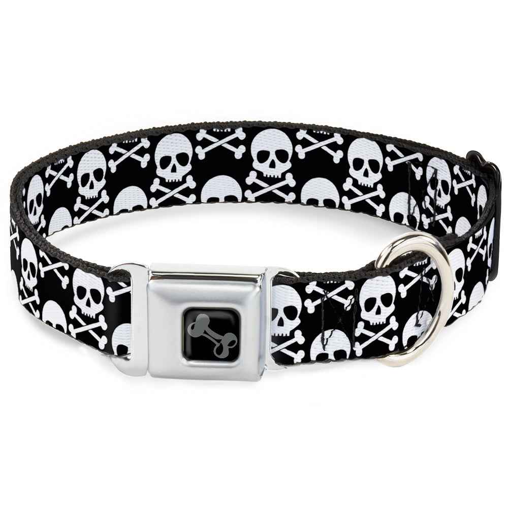 Buckle-Down Dog Bone Black/Silver Seatbelt Buckle Dog Collar - Skull & Cross Bones Staggered Black/White