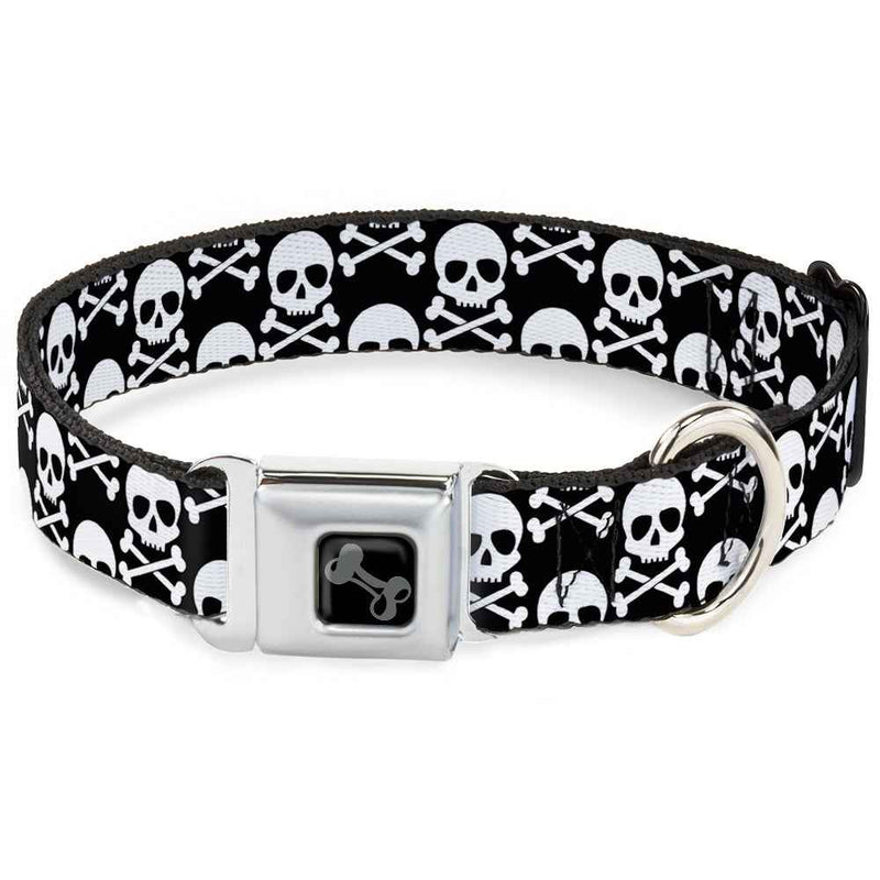Buckle-Down Dog Bone Black/Silver Seatbelt Buckle Dog Collar - Skull & Cross Bones Staggered Black/White