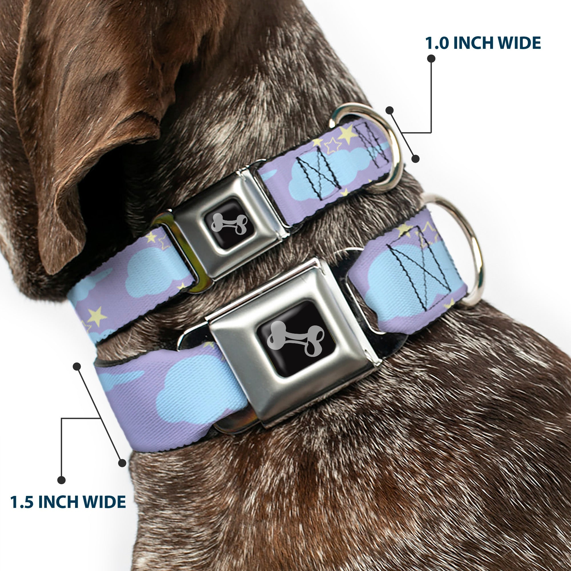 Dog Bone Seatbelt Buckle Collar - Cloudy/Starry Sky Lavender/Blue/Yellow