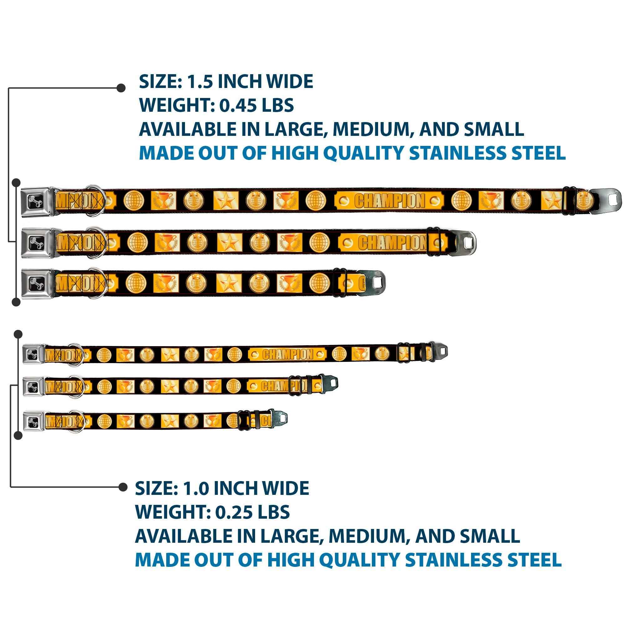 Buckle-Down Champion Belt/Icons Black/Golds Seatbelt Buckle Dog Collar