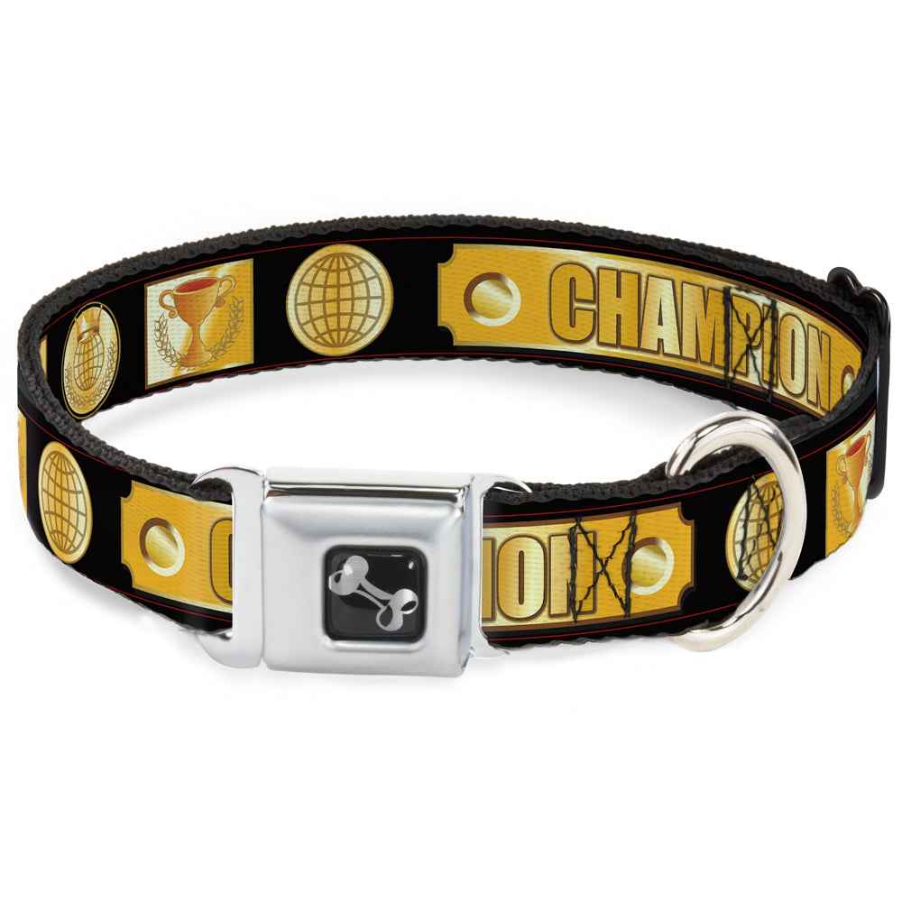 Buckle-Down Champion Belt/Icons Black/Golds Seatbelt Buckle Dog Collar