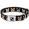Dog Bone Seatbelt Buckle Collar - Corgi 3-Faces Black