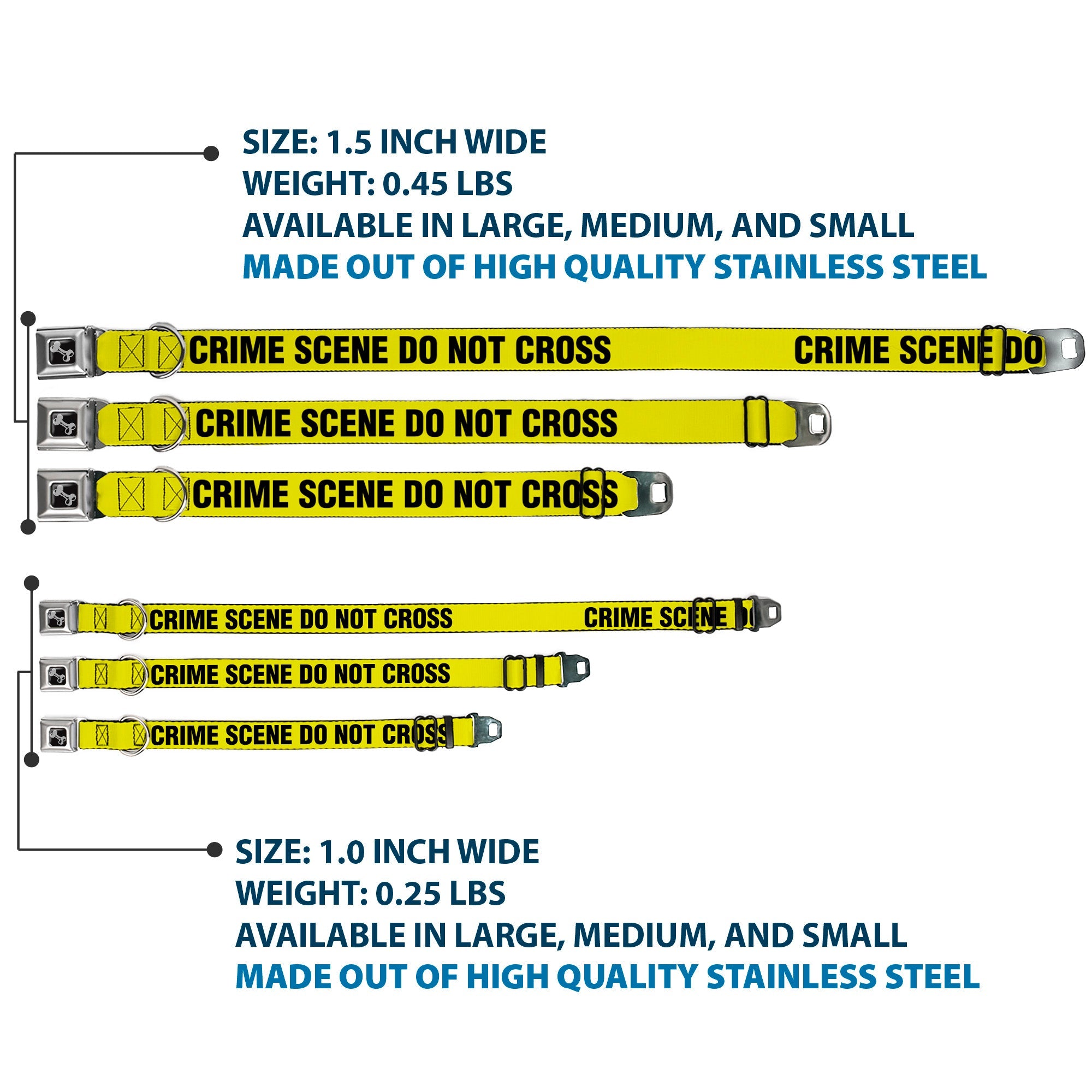 Dog Bone Seatbelt Buckle Collar - CRIME SCENE DO NOT CROSS Yellow/Black
