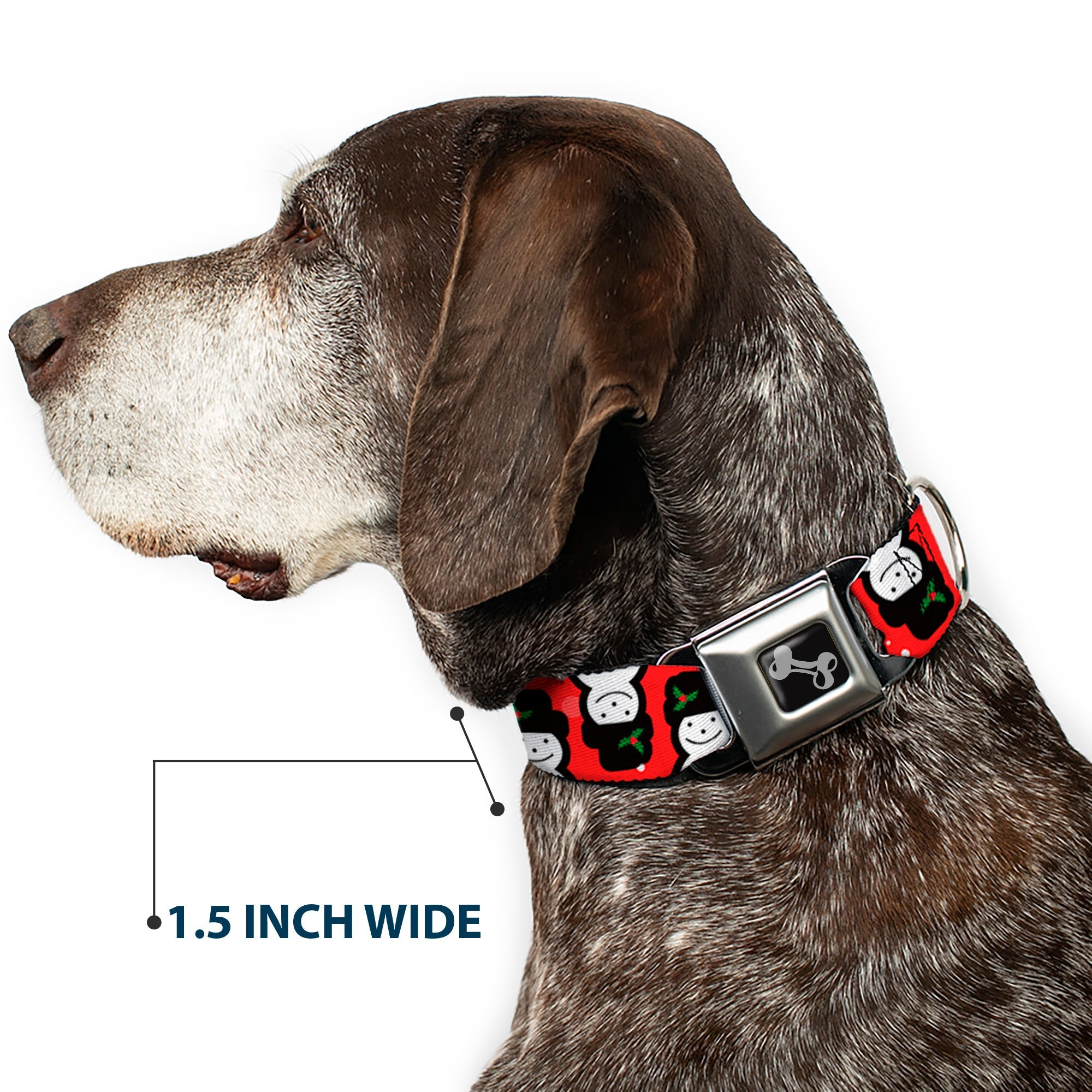 Dog Bone Black/Silver Seatbelt Buckle Collar - Christmas Snowman Flip Red/White