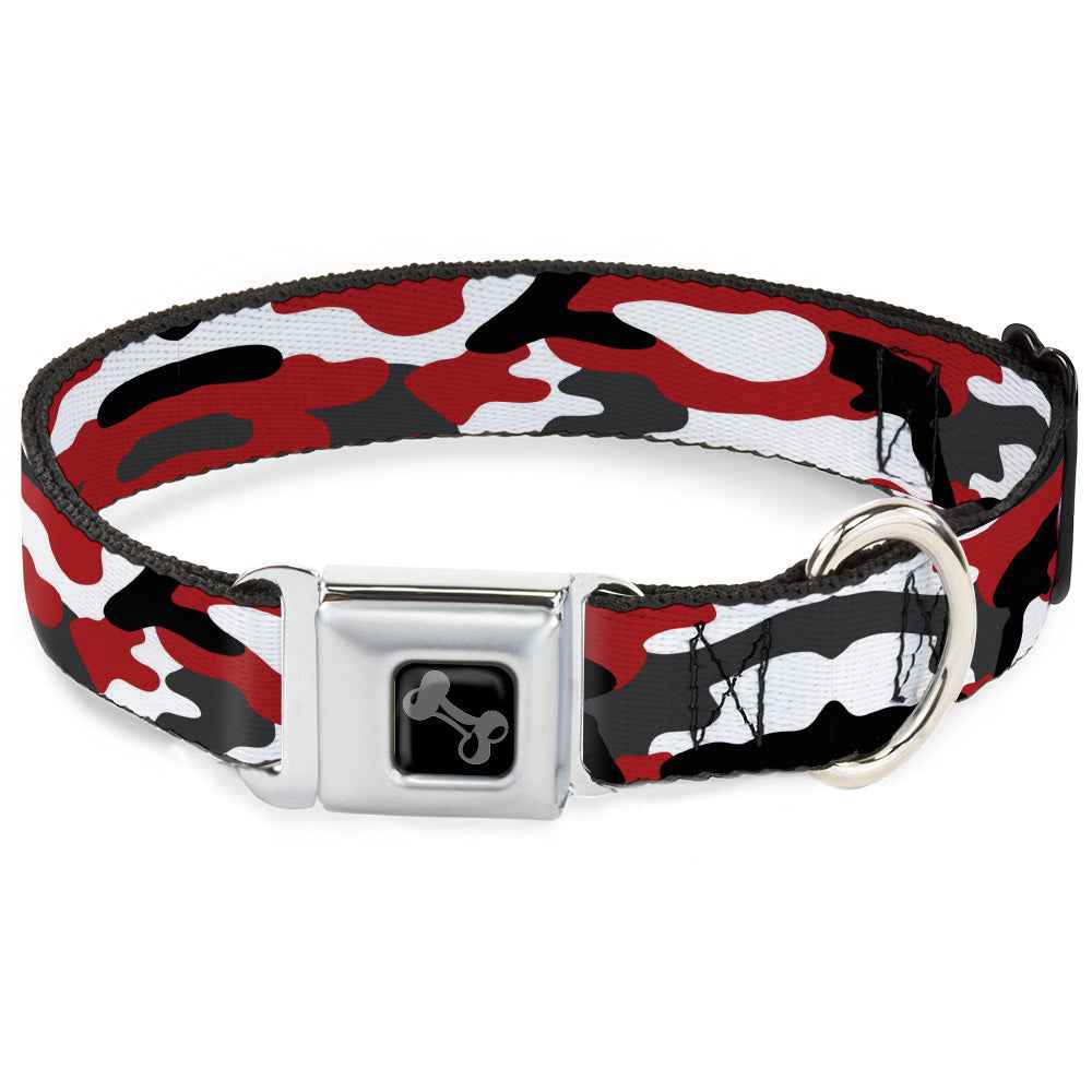 Buckle-Down Dog Bone Black/Silver Seatbelt Buckle Dog Collar - Camo Red/Black/Gray/White