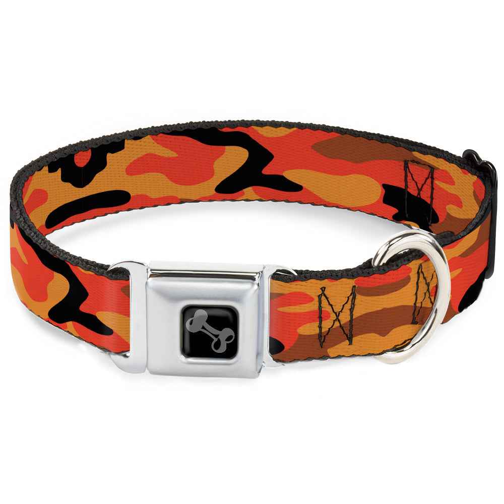 Buckle-Down Dog Bone Black/Silver Seatbelt Buckle Dog Collar - Camo Oranges/Black